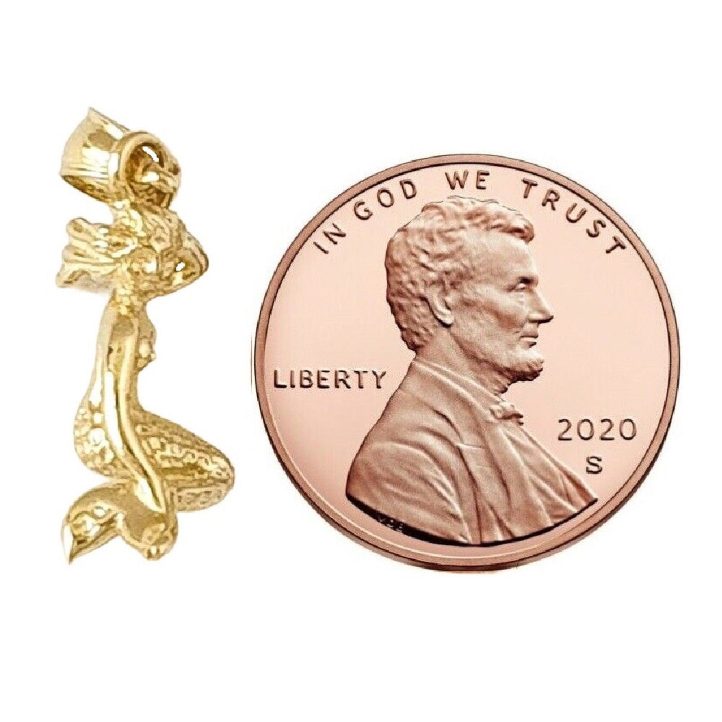 14K Yellow Gold Mermaid 3D Solid Pendant
