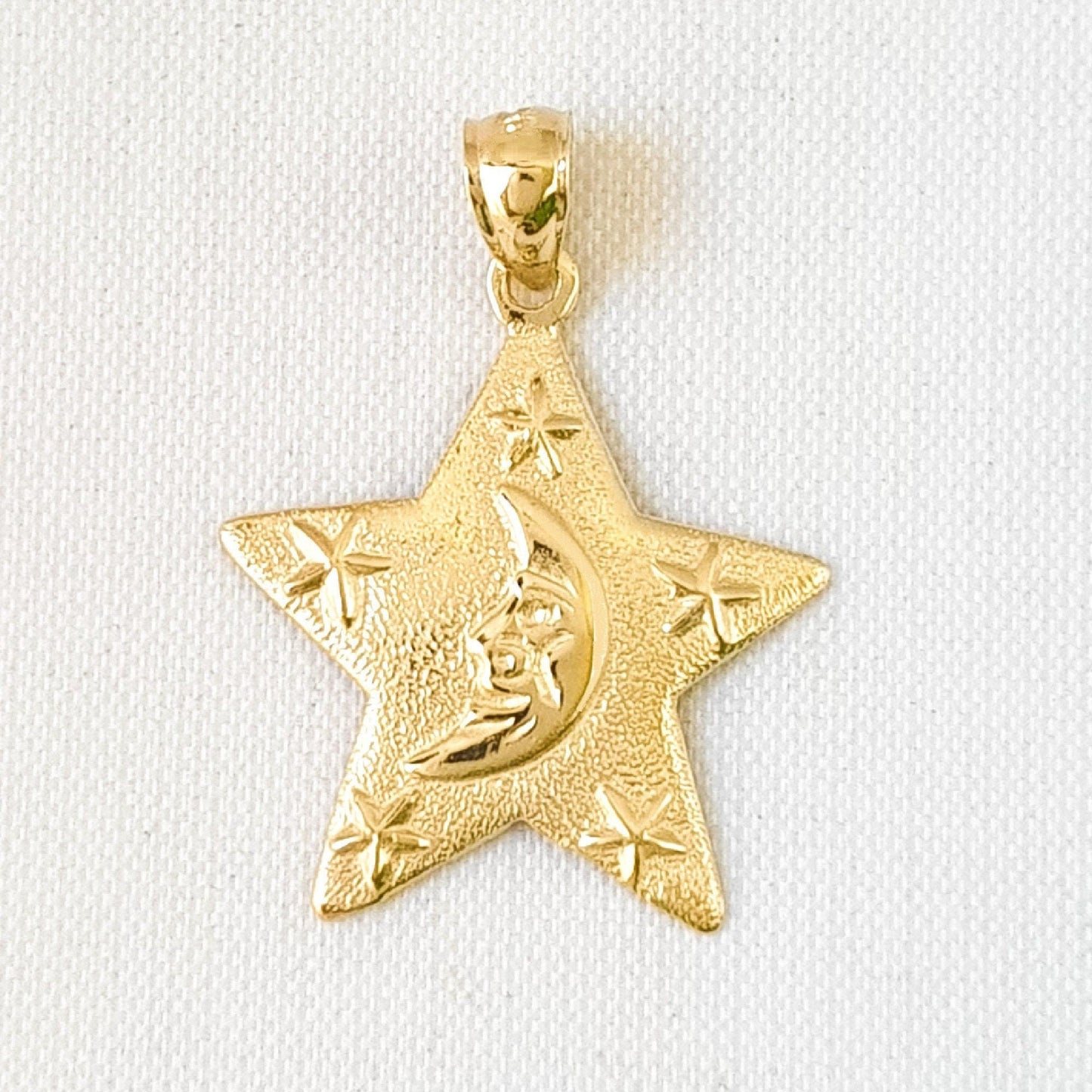 14K Yellow Gold Moon and Star Pendant