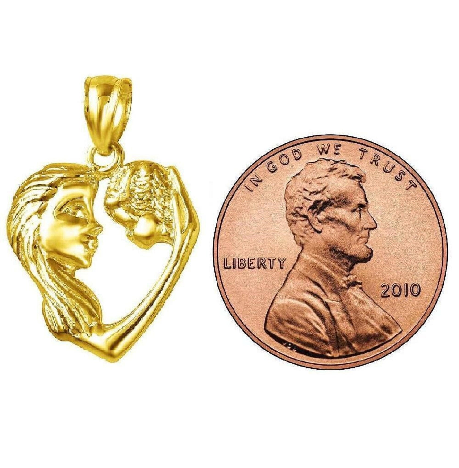 14K Yellow Gold Mother & Child Heart Pendant