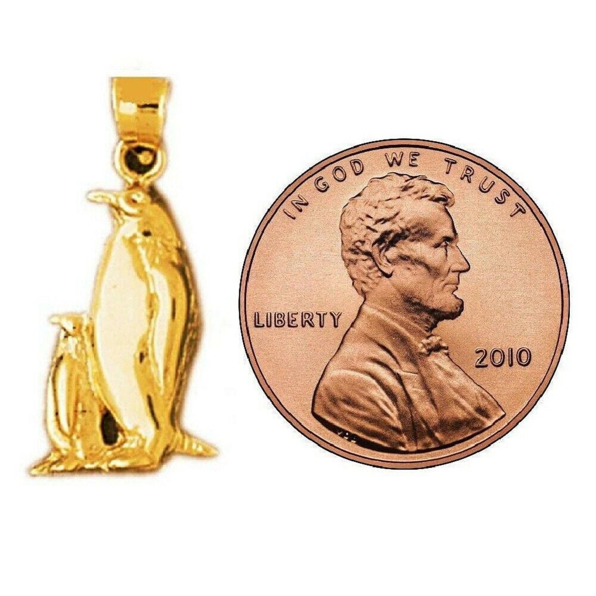14K Yellow Gold Mother and Baby Penguin Pendant