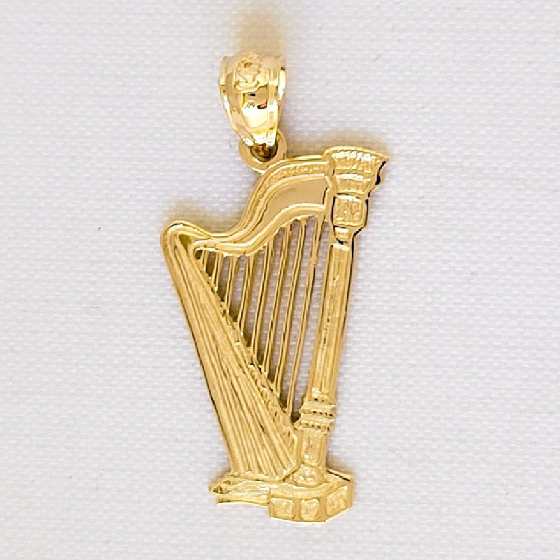 14k Yellow Gold Musical Instrument Harp Pendant