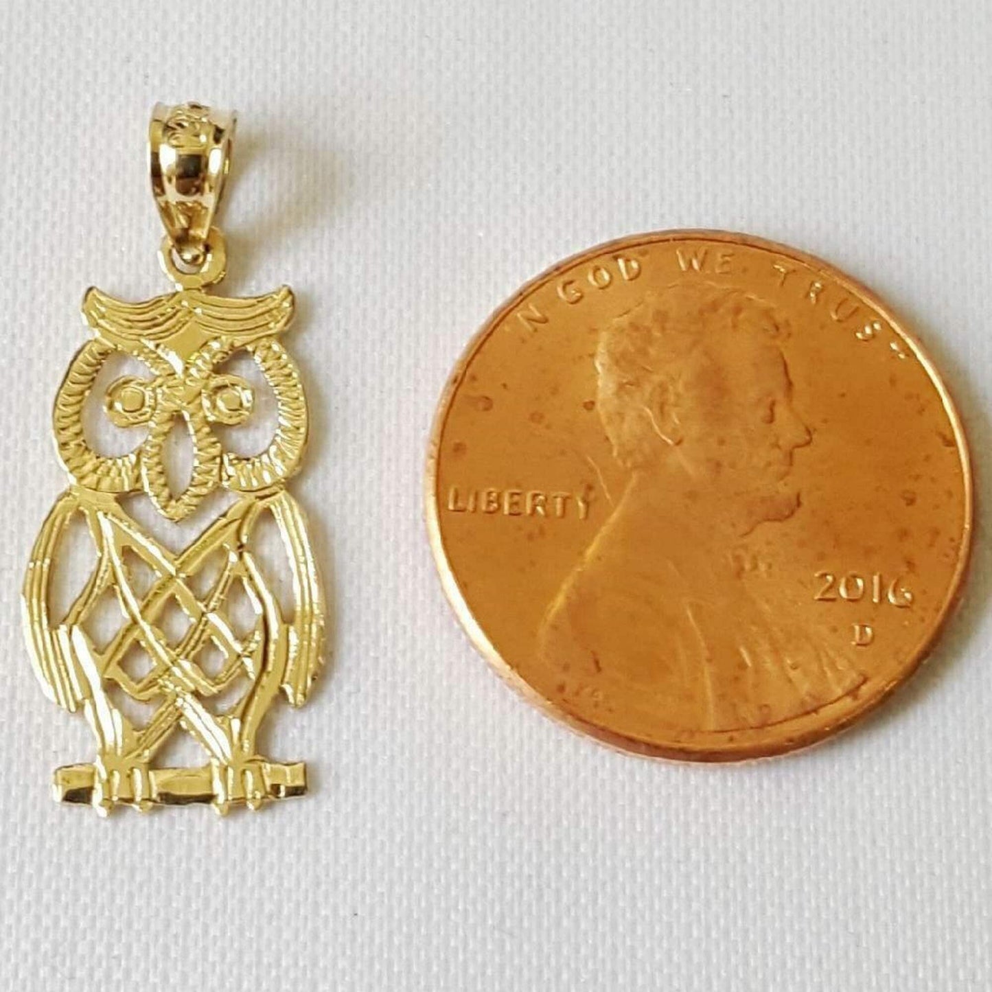14K Yellow Gold Owl Pendant