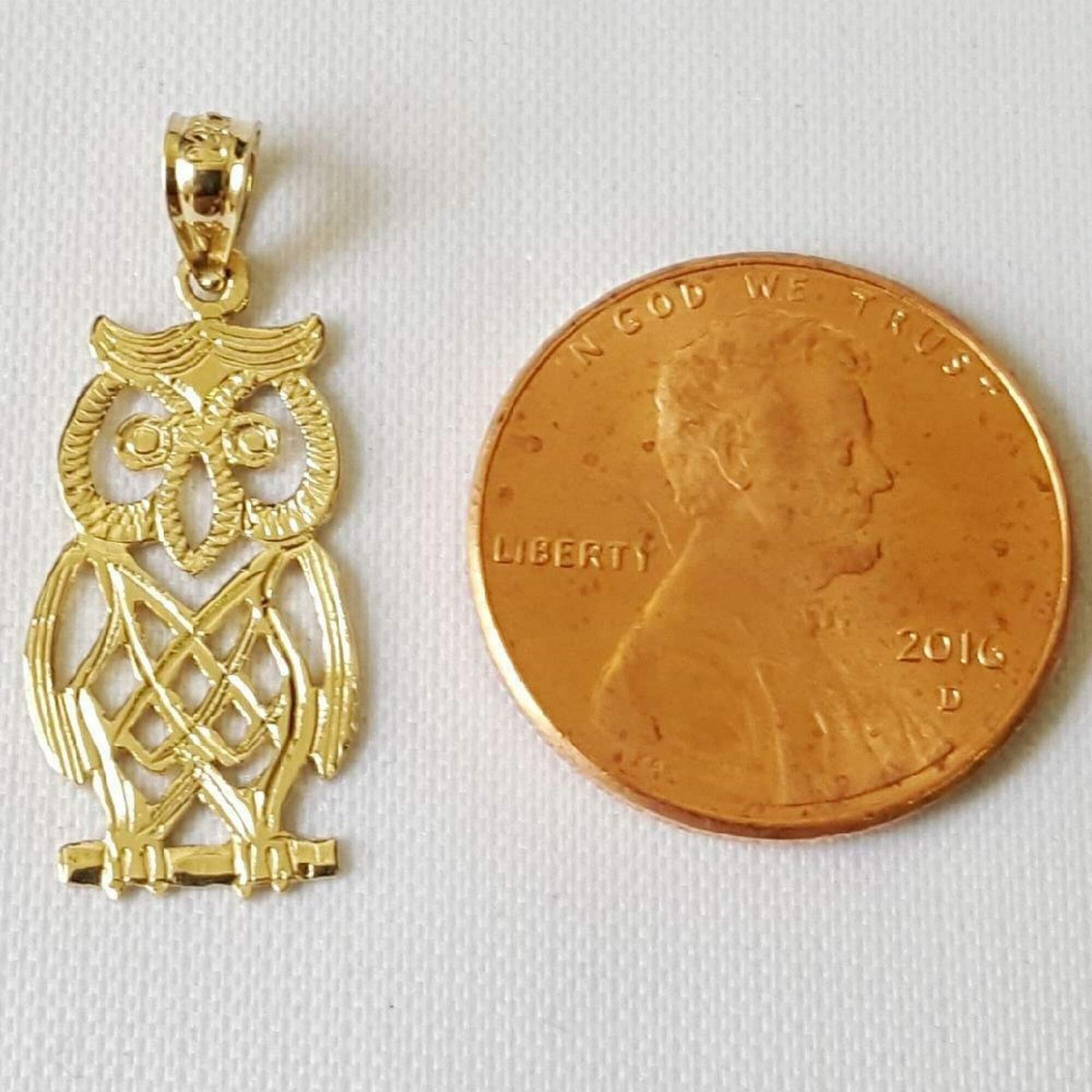 14K Yellow Gold Owl Pendant