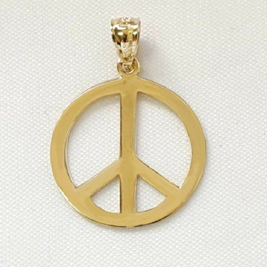 14K Yellow Gold PEACE Sign Symbol Pendant