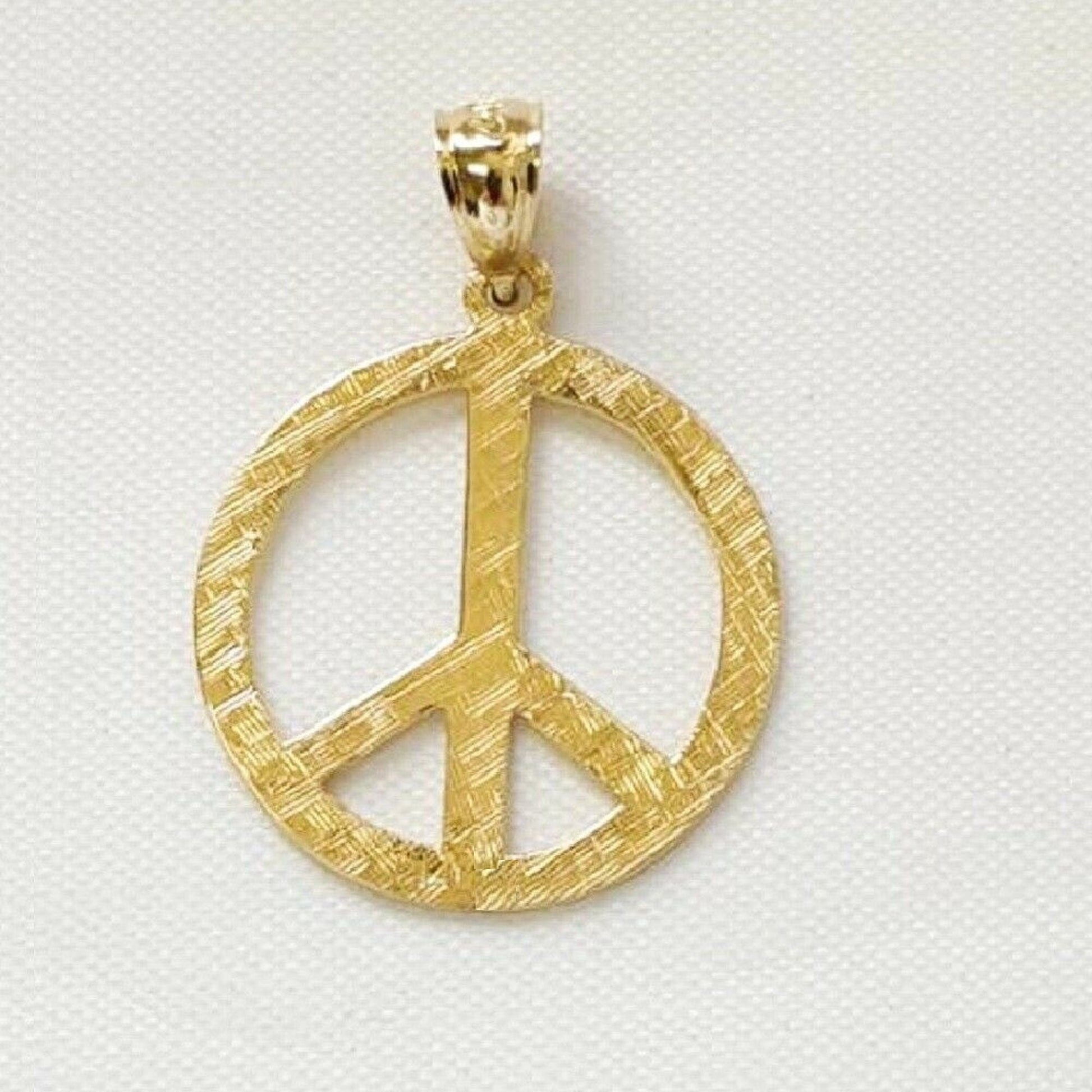 14K Yellow Gold PEACE Sign Symbol Pendant