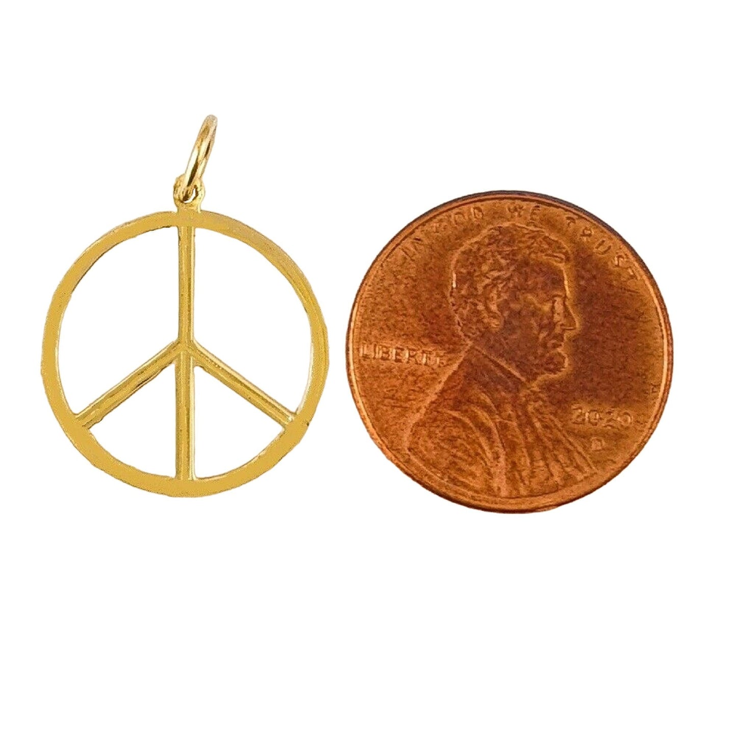 14K Yellow Gold PEACE Sign Symbol Pendant Charm