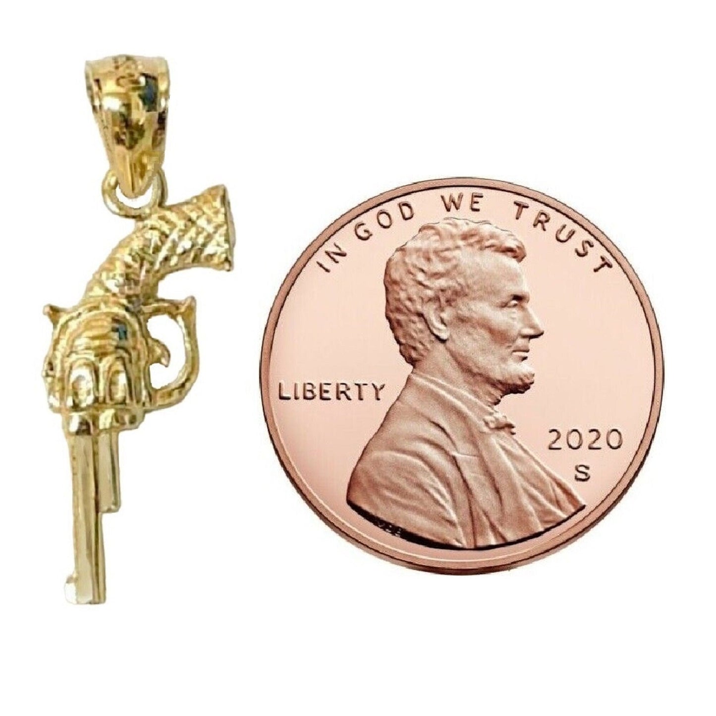14K Yellow Gold REVOLVER GUN 3D (3 Dimensional) Solid Pendant