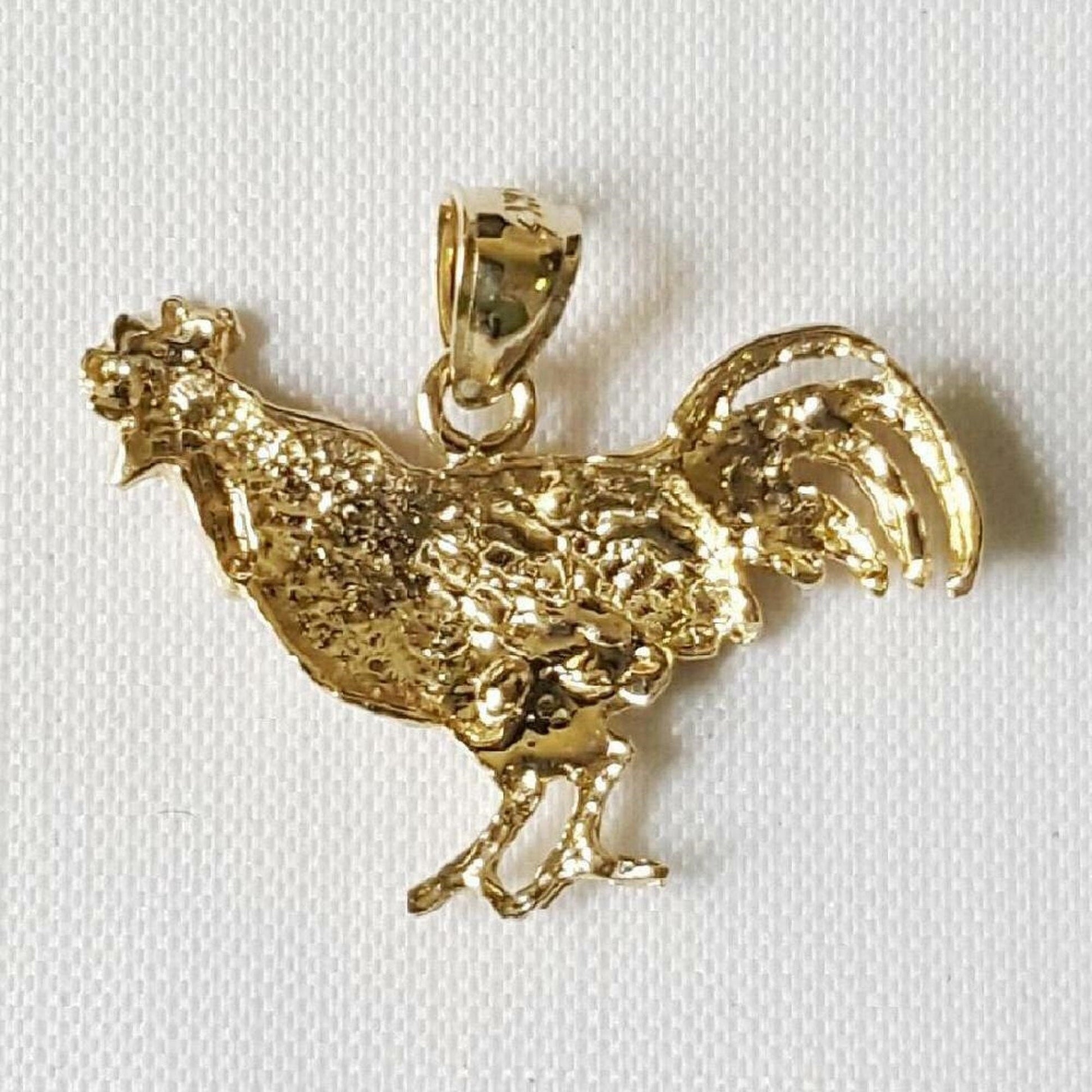 14K Yellow Gold Rooster Chicken Pendant