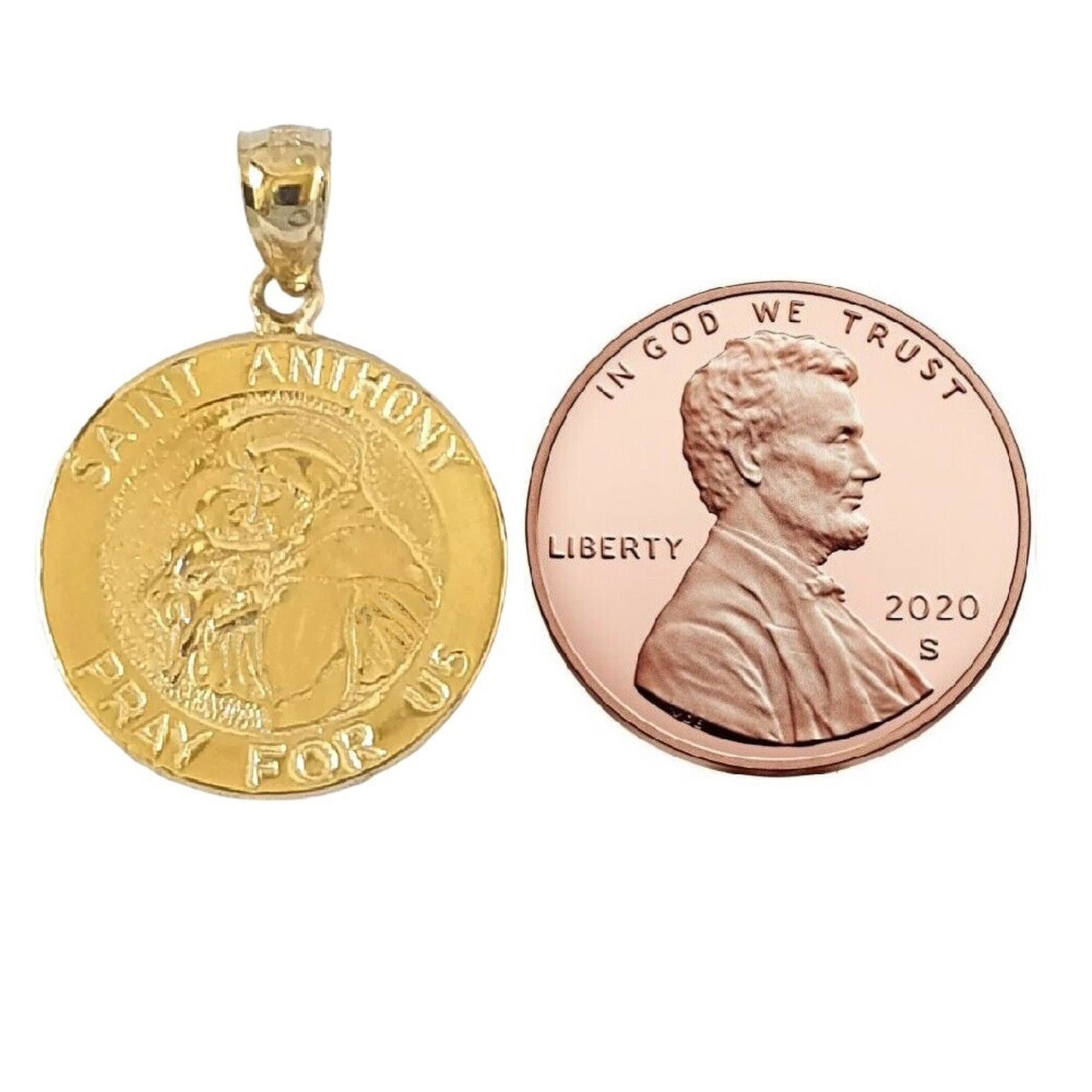 14K Yellow Gold Saint Anthony Pray For Us Pendant