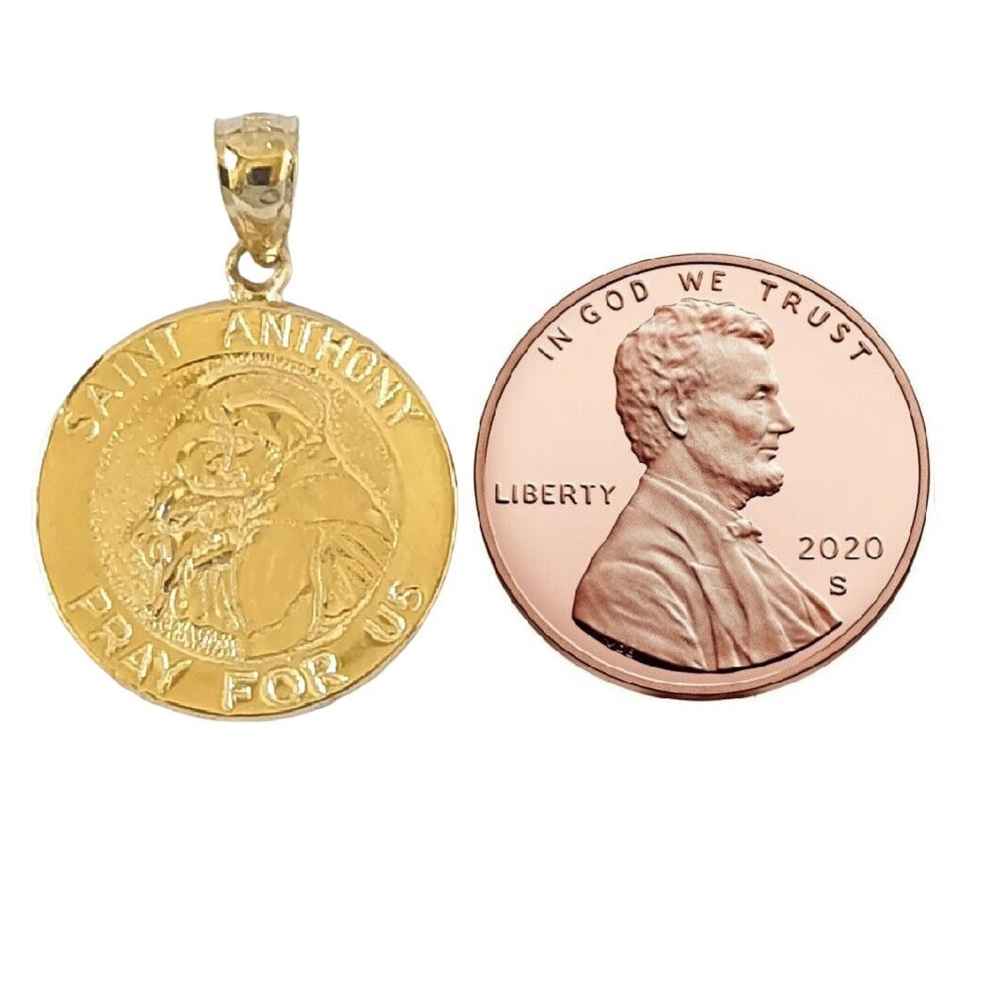 14K Yellow Gold Saint Anthony Pray For Us Pendant