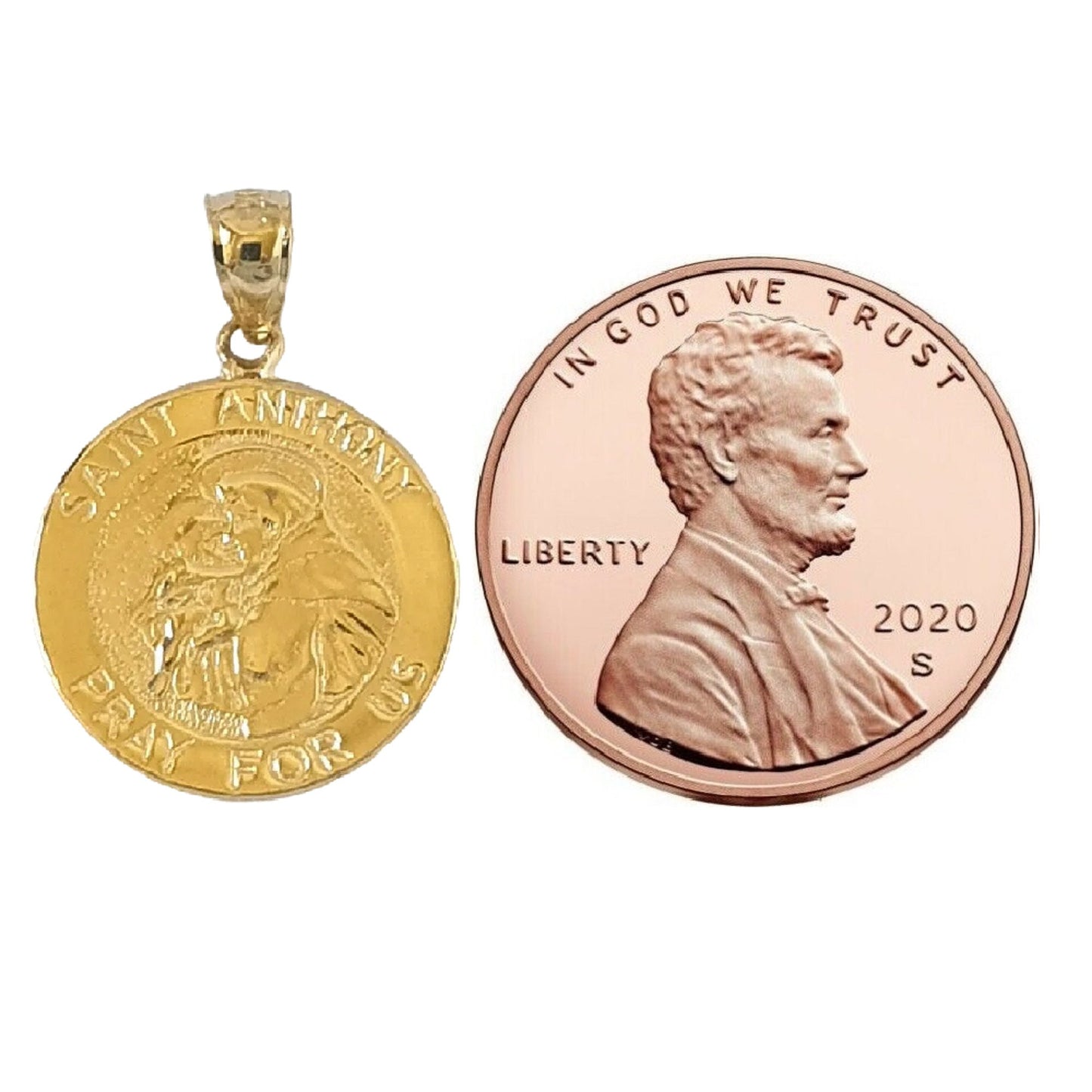 14K Yellow Gold Saint Anthony Pray For Us Pendant