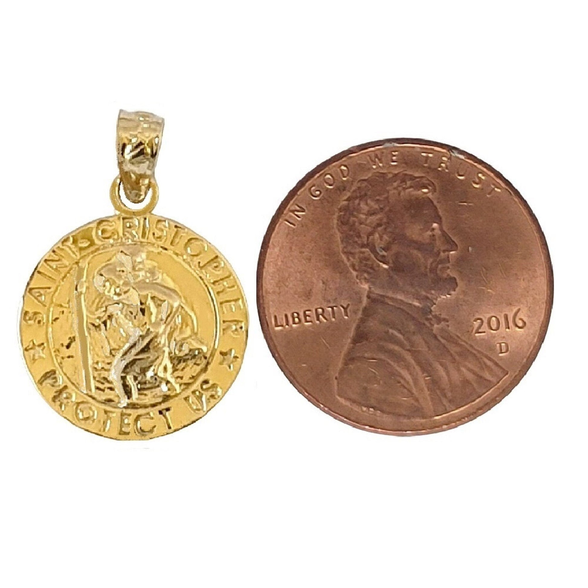 14K Yellow Gold Saint Christopher Protect Us Pendant