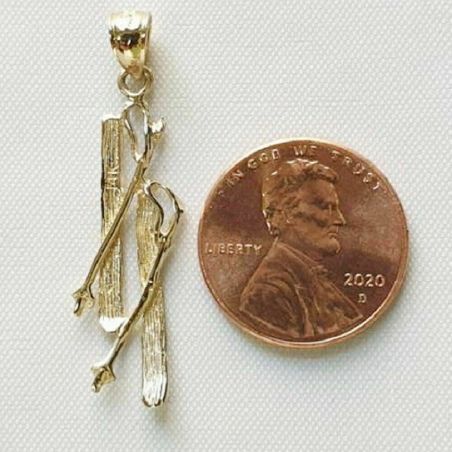14K Yellow Gold Set of Skis Pendant