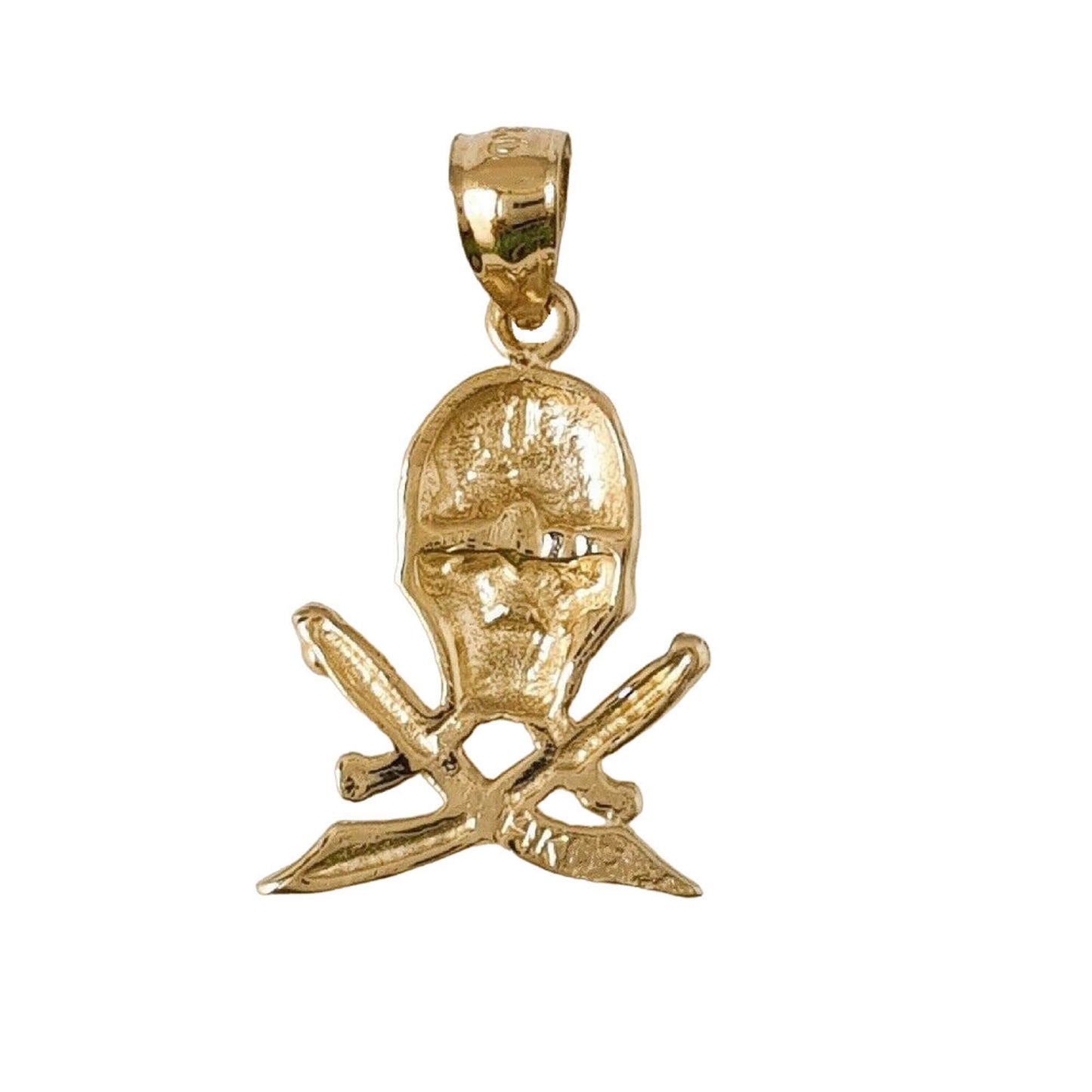 14K Yellow Gold Skull with Swords Pendant