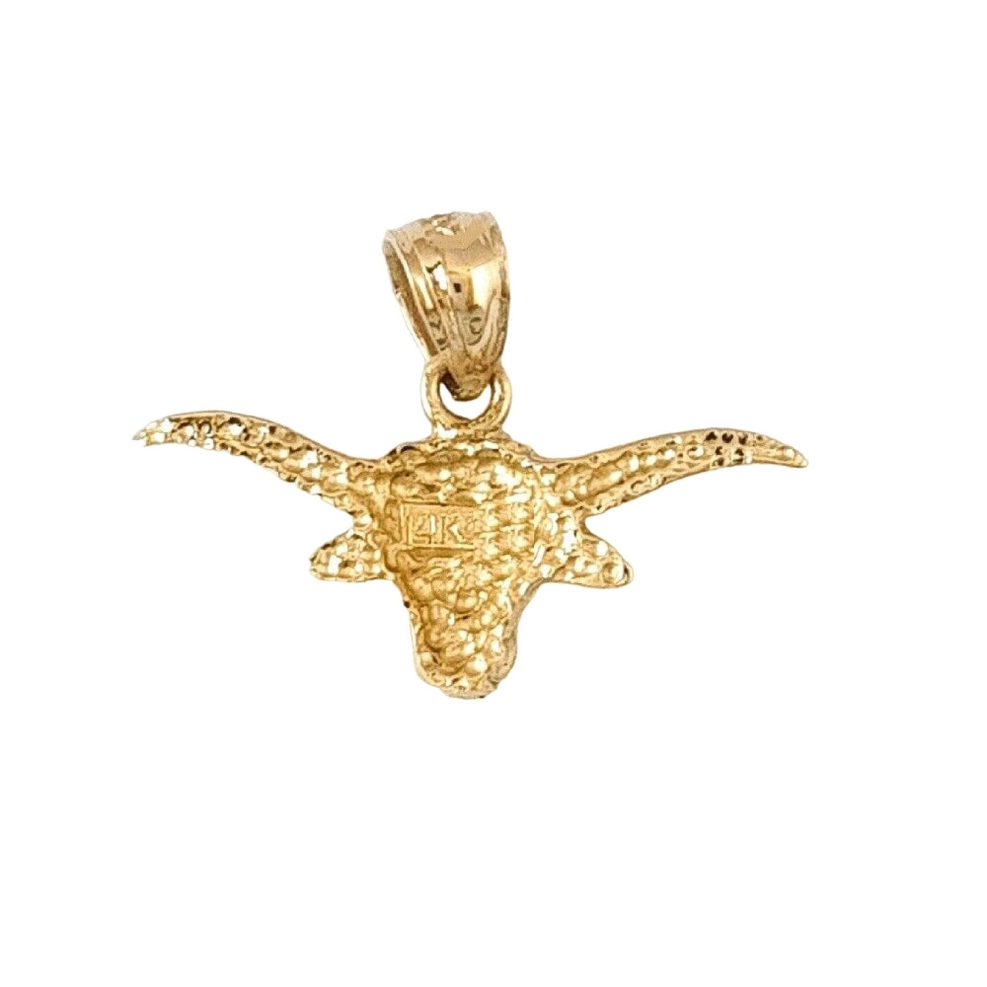 14K Yellow Gold Steer Bull Head Pendant