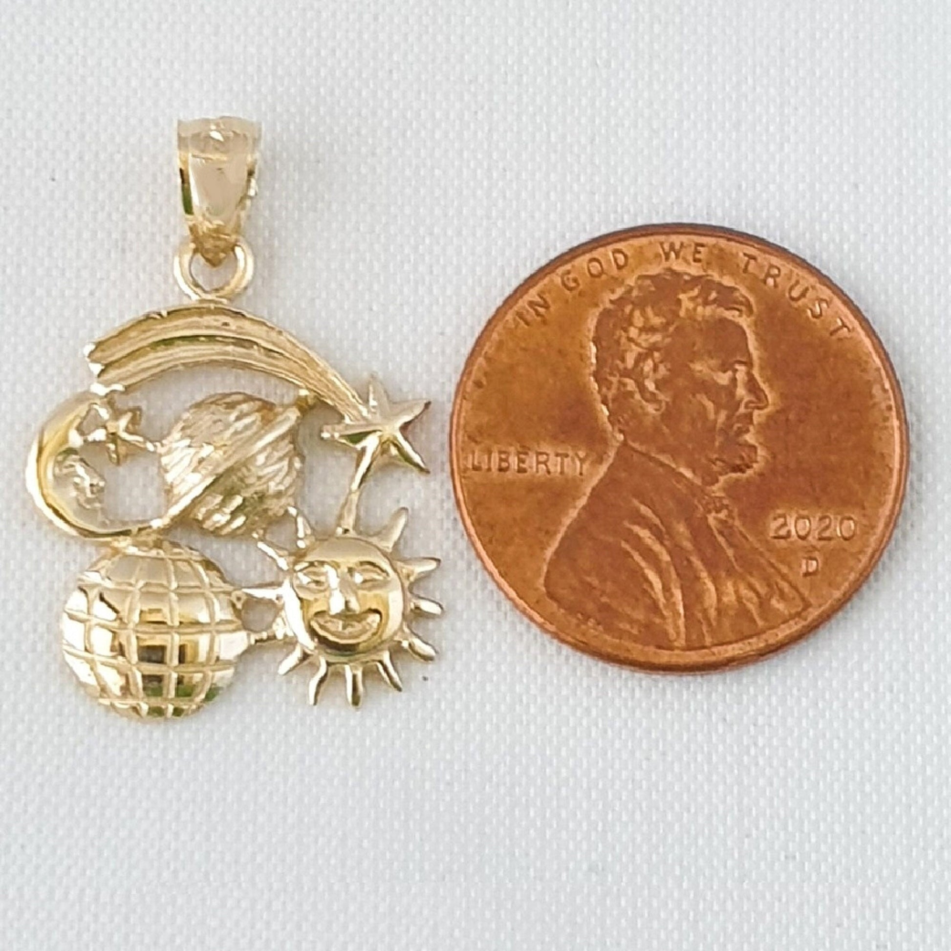 14k Yellow Gold Sun, Moon, Shooting Star, Planet Pendant
