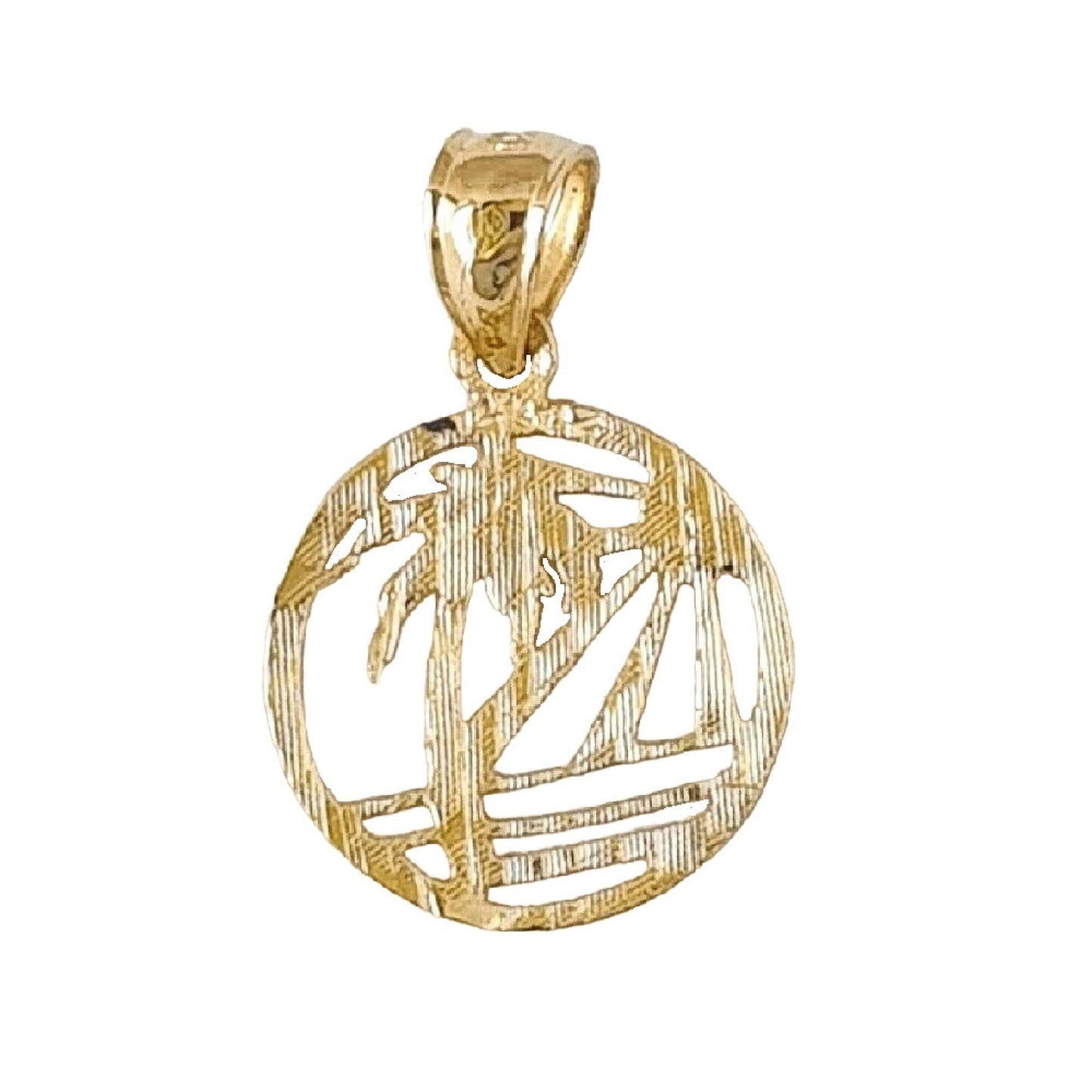 14K Yellow Gold Sunset Beach Scene Palm Tree Pendant