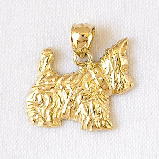14K Yellow Gold Terrier Dog Pendant
