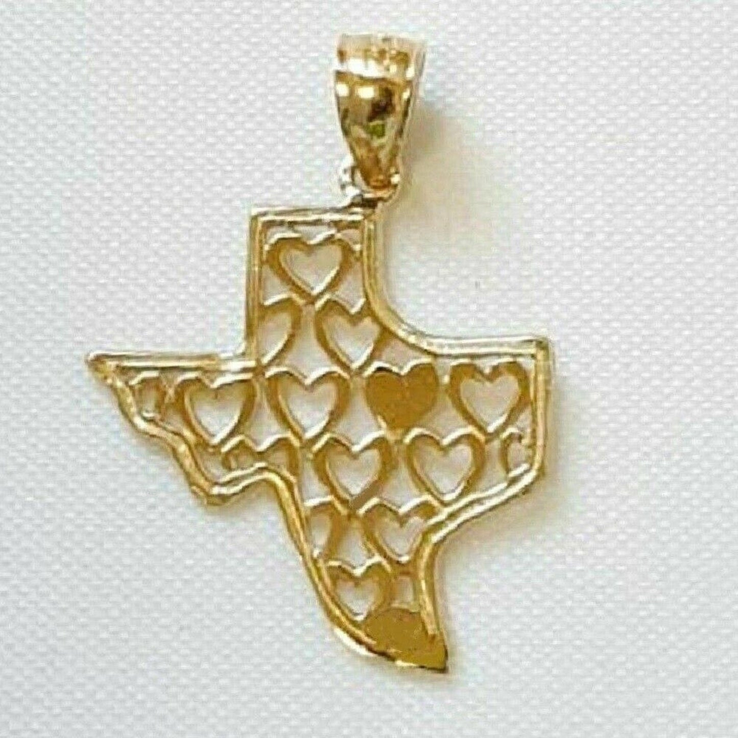 14K Yellow Gold Texas State Map Heart Pendant