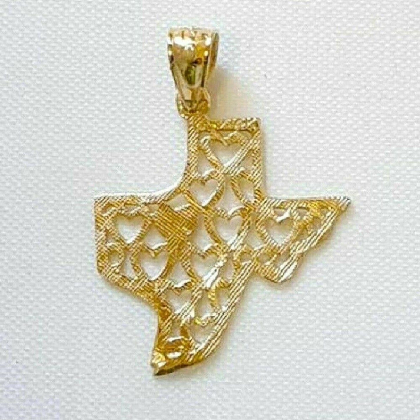 14K Yellow Gold Texas State Map Heart Pendant