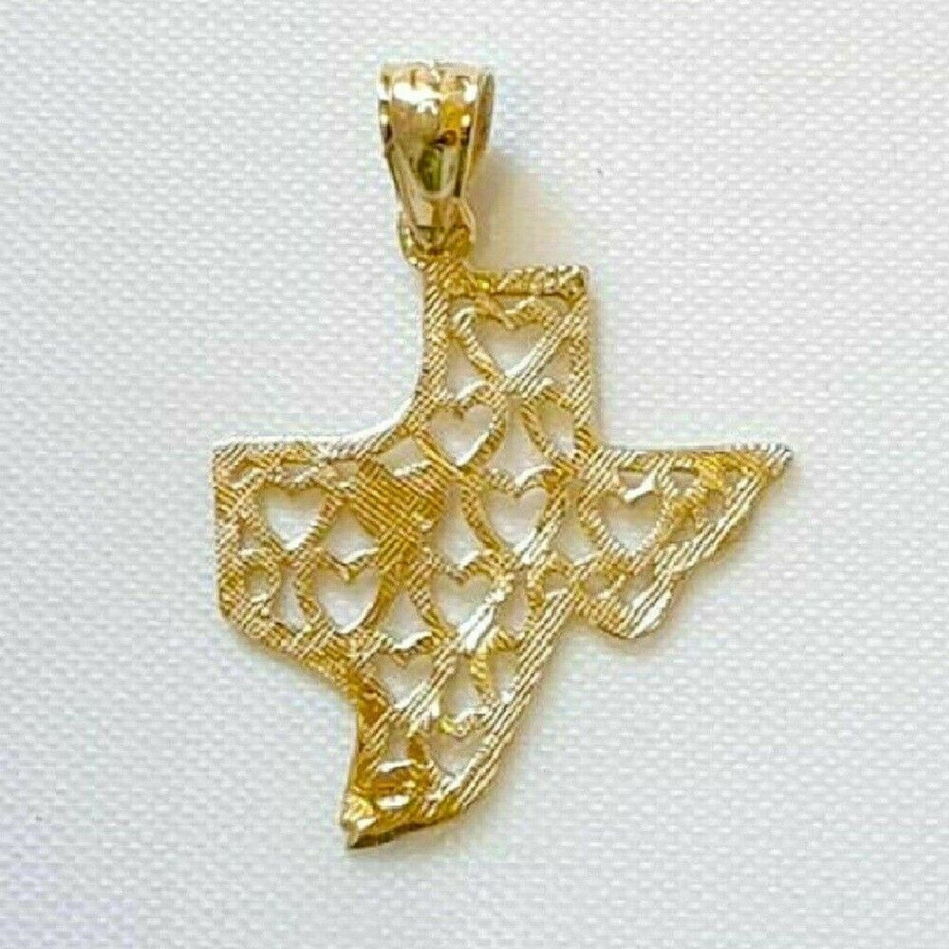 14K Yellow Gold Texas State Map Heart Pendant