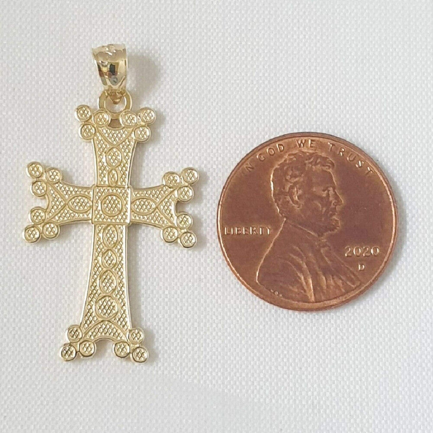 14K Yellow Gold Textured Armenian Apostolic Cross Pendant