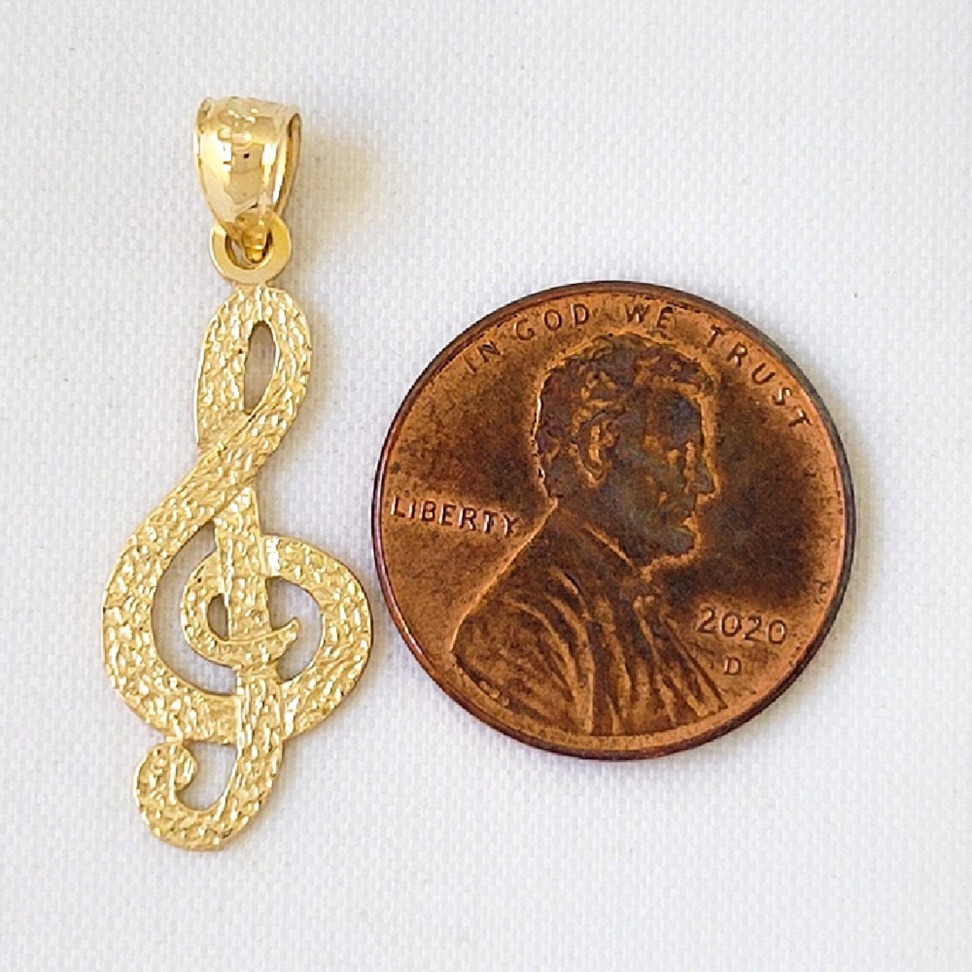 14K Yellow Gold Treble Clef Musical Note Pendant