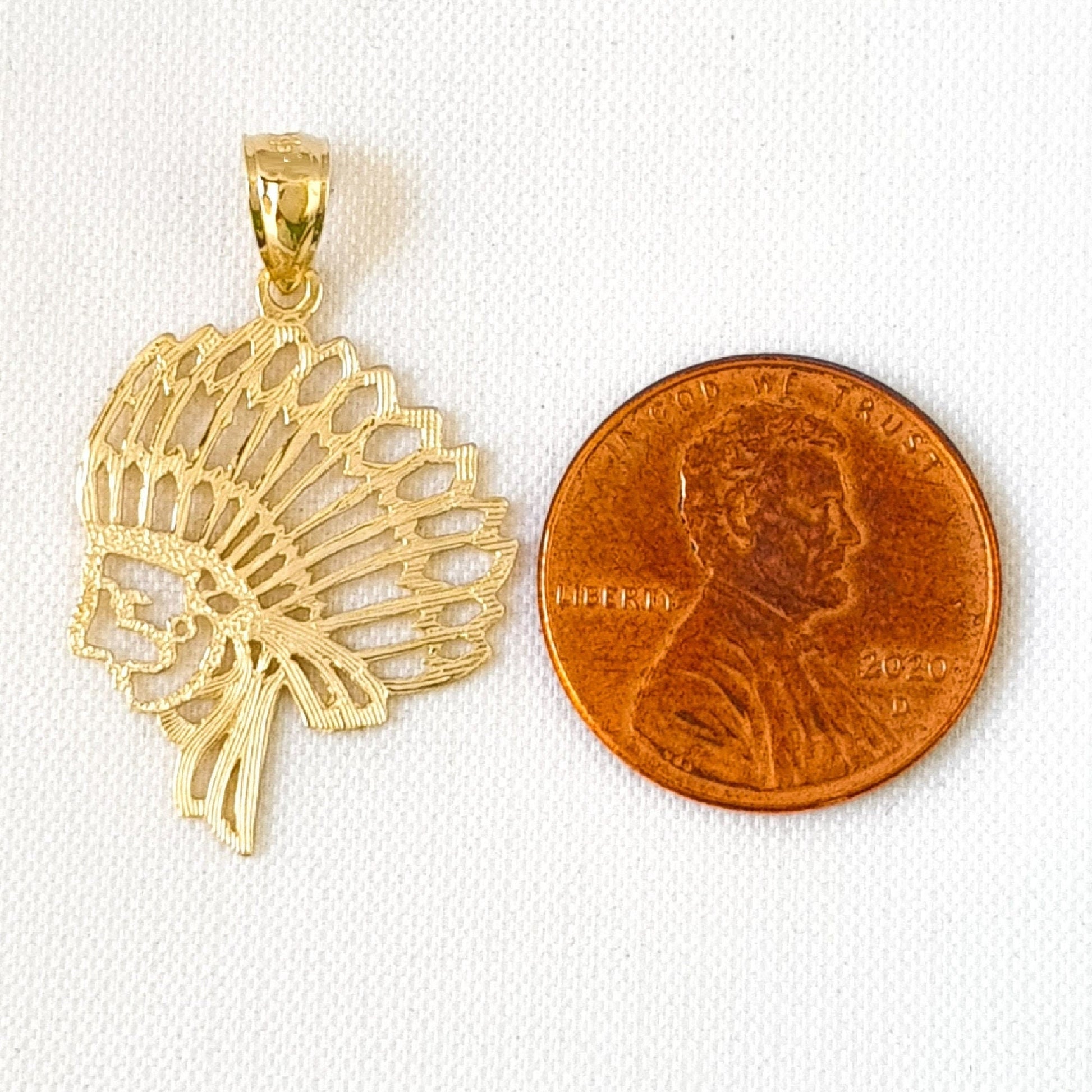14K Yellow Gold Indian Chief Pendant