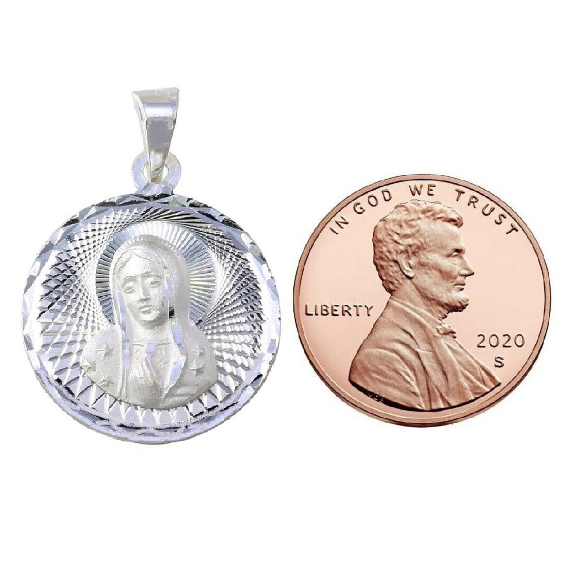 925 Sterling Silver Necklace w/ Our Lady of Guadalupe Round-Shaped Pendant Charm