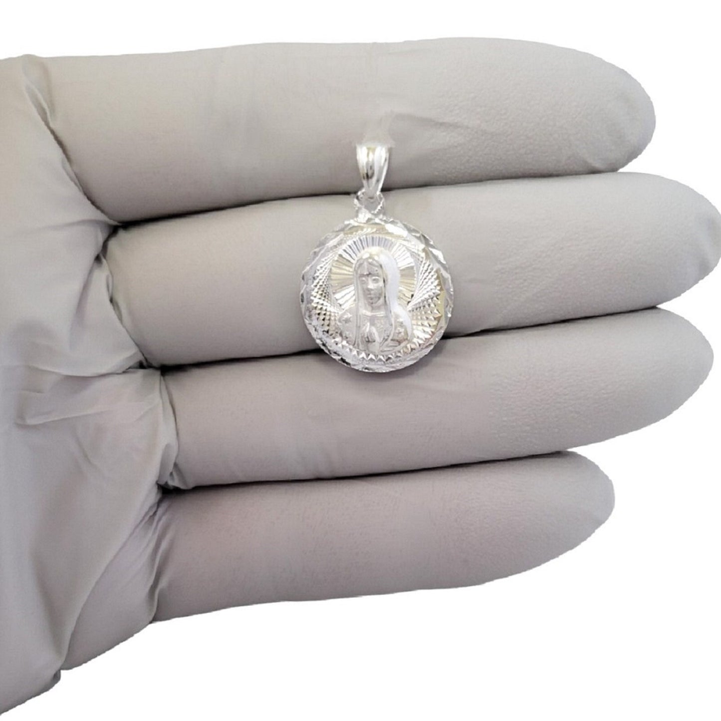 925 Sterling Silver Necklace w/ Our Lady of Guadalupe Round-Shaped Pendant Charm