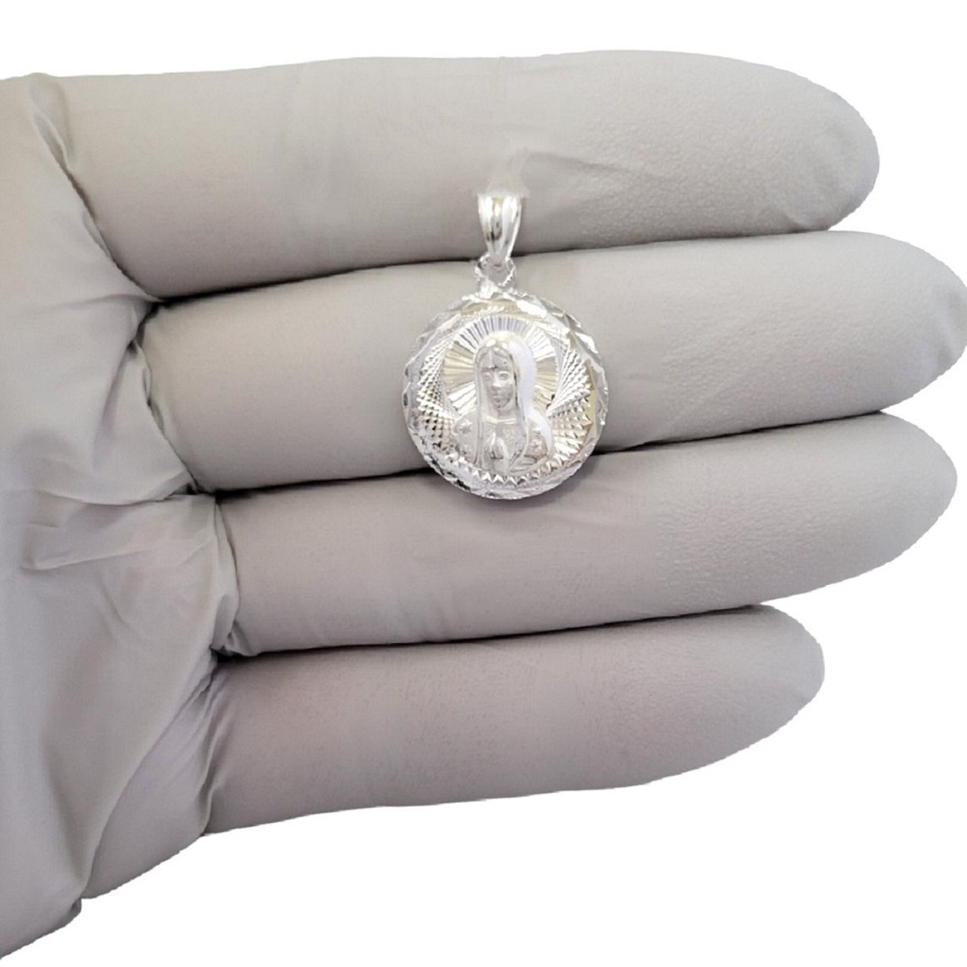 925 Sterling Silver Necklace w/ Our Lady of Guadalupe Round-Shaped Pendant Charm