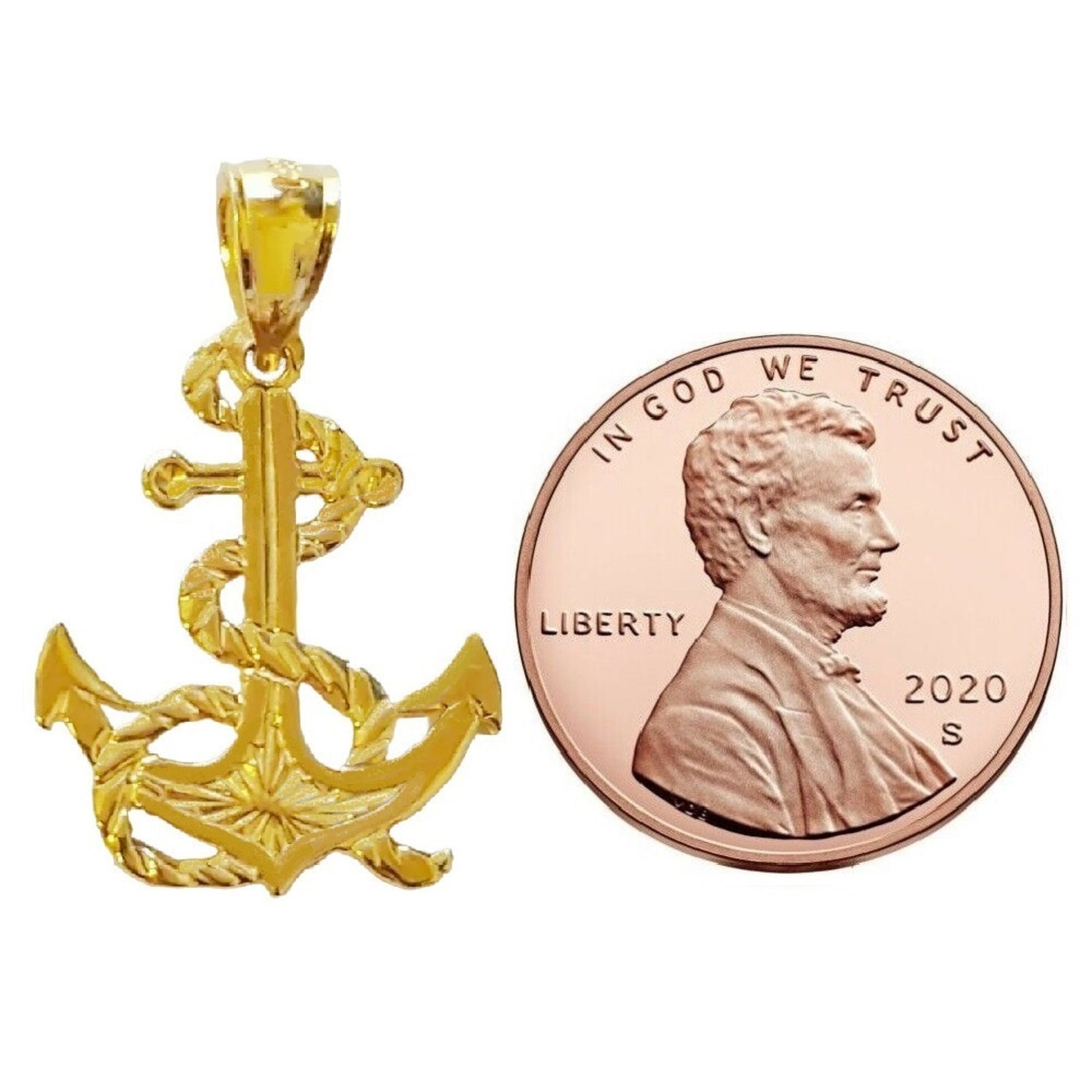 14K Yellow Gold Anchor with Rope Pendant