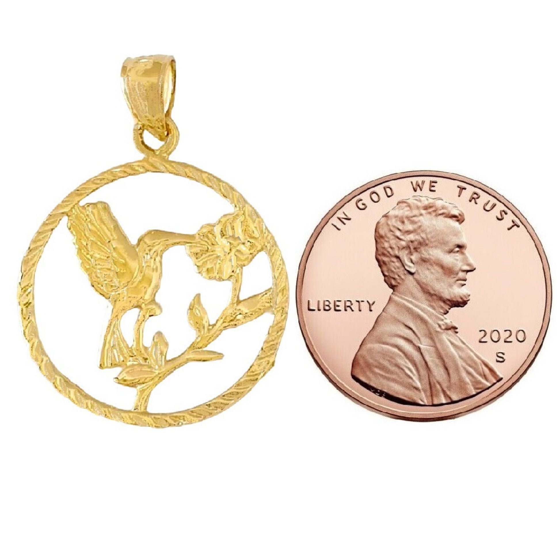 14K Yellow Gold Hummingbird Pendant