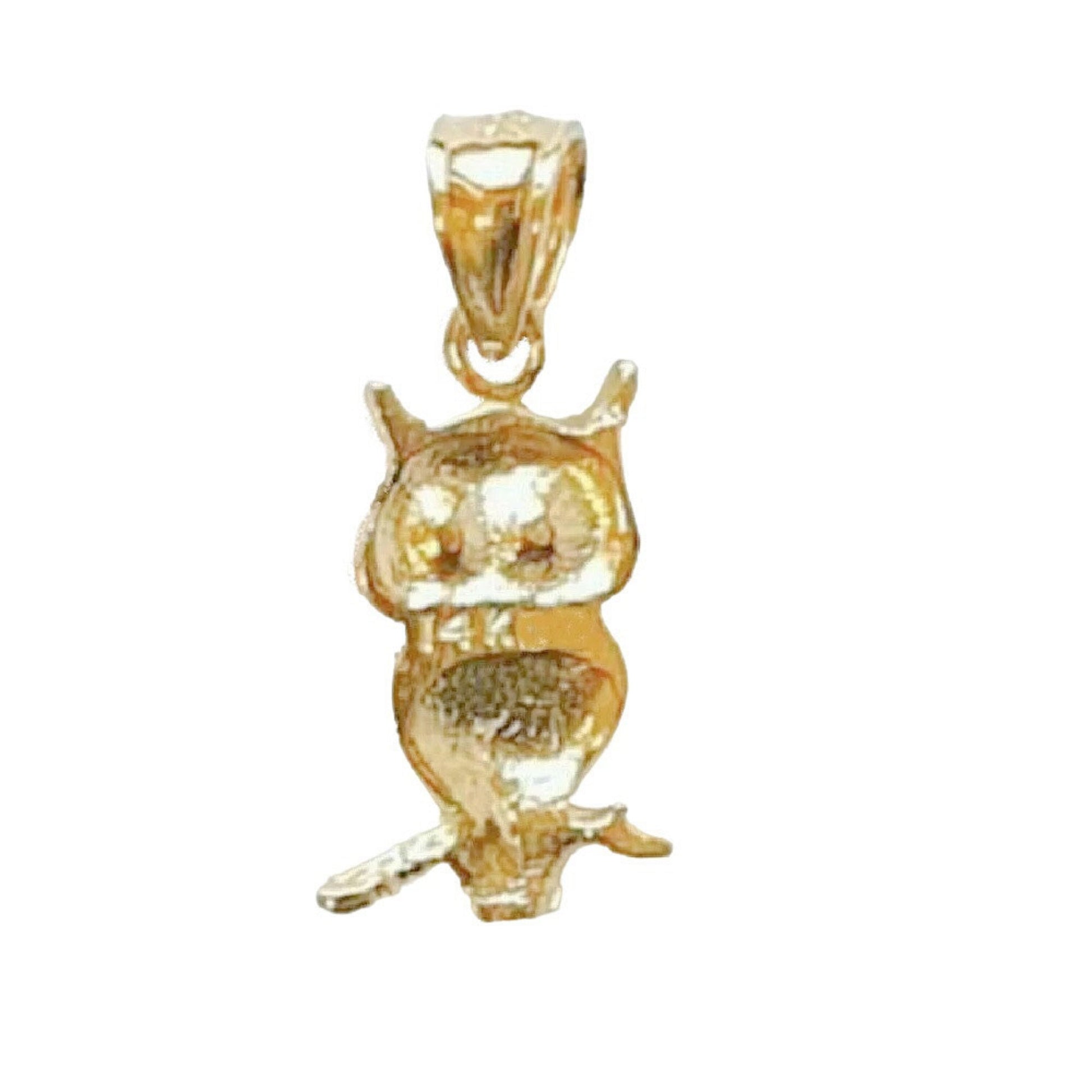 14K Yellow Gold Owl Pendant