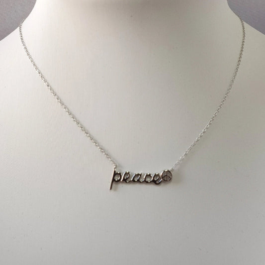 925 Sterling Silver &quot;PEACE&quot; & Peace Sign Necklace