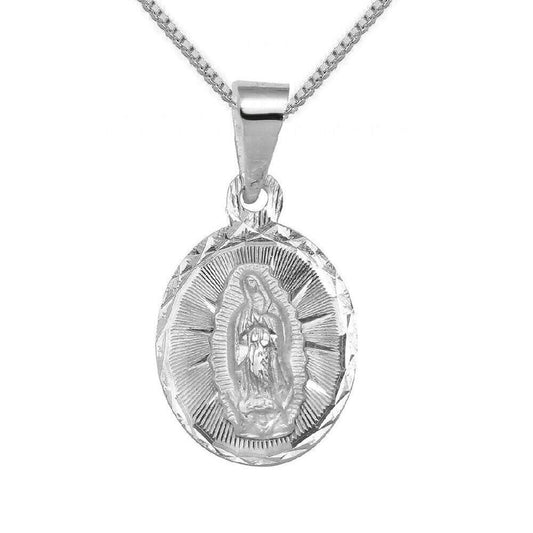 925 Sterling Silver Necklace w/ Our Lady of Guadalupe Pendant Charm