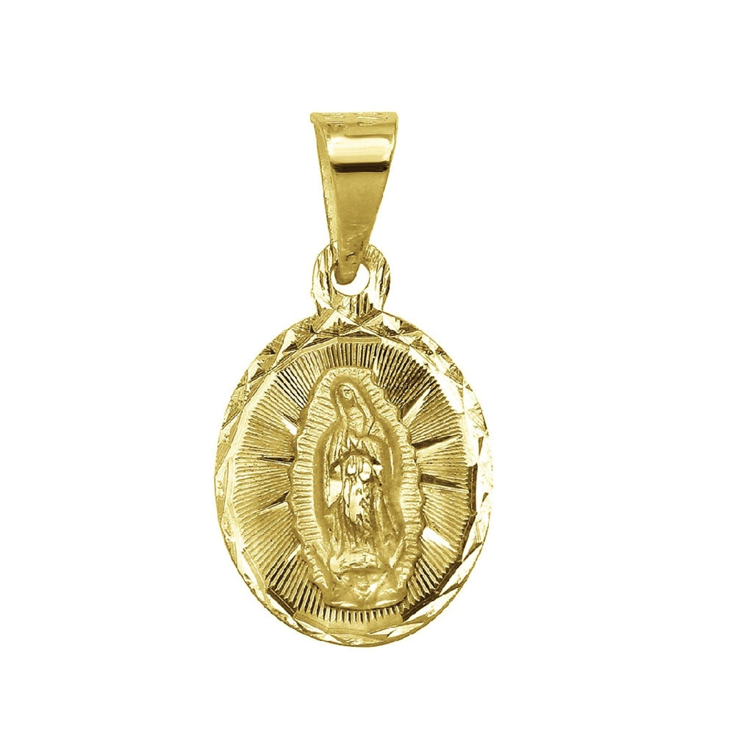 925 Sterling Silver Yellow Gold Plated 1mm Cable Chain Necklace w/ Our Lady of Guadalupe Pendant Charm