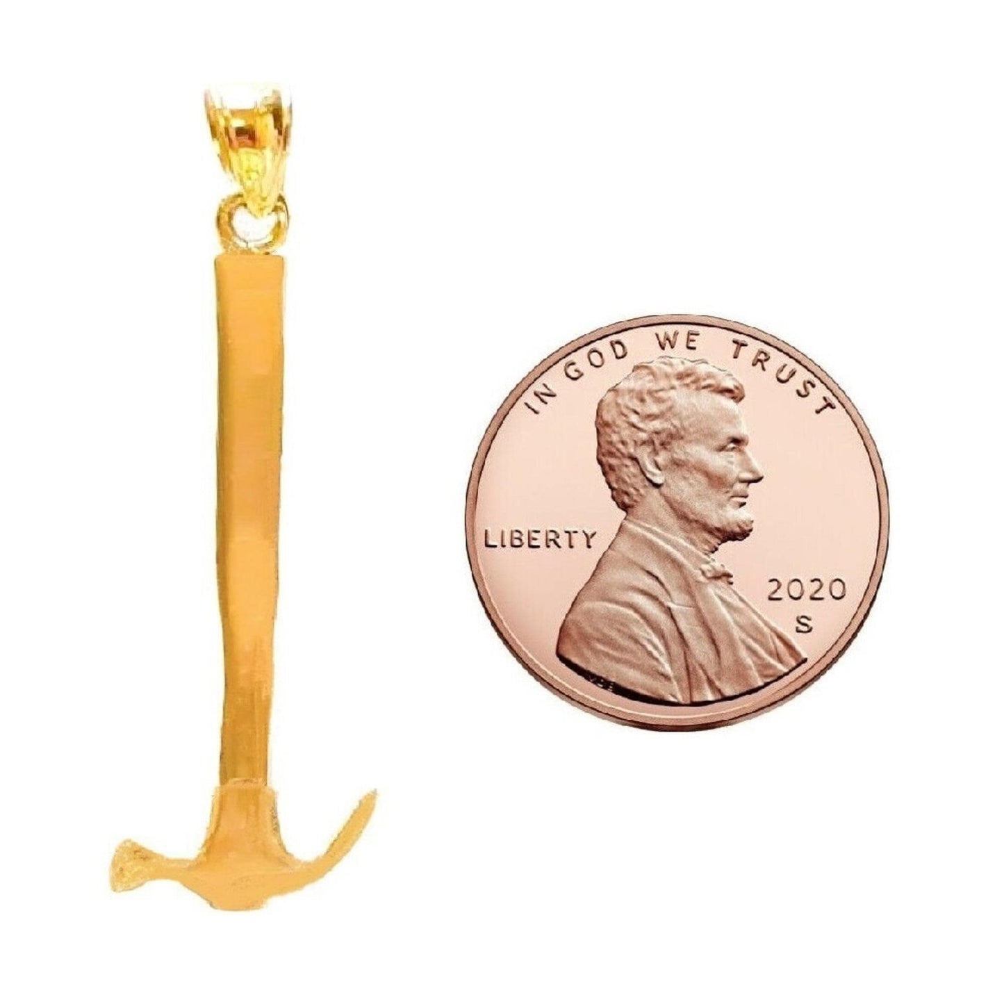 14K Yellow Gold Hammer 3D Solid Pendant