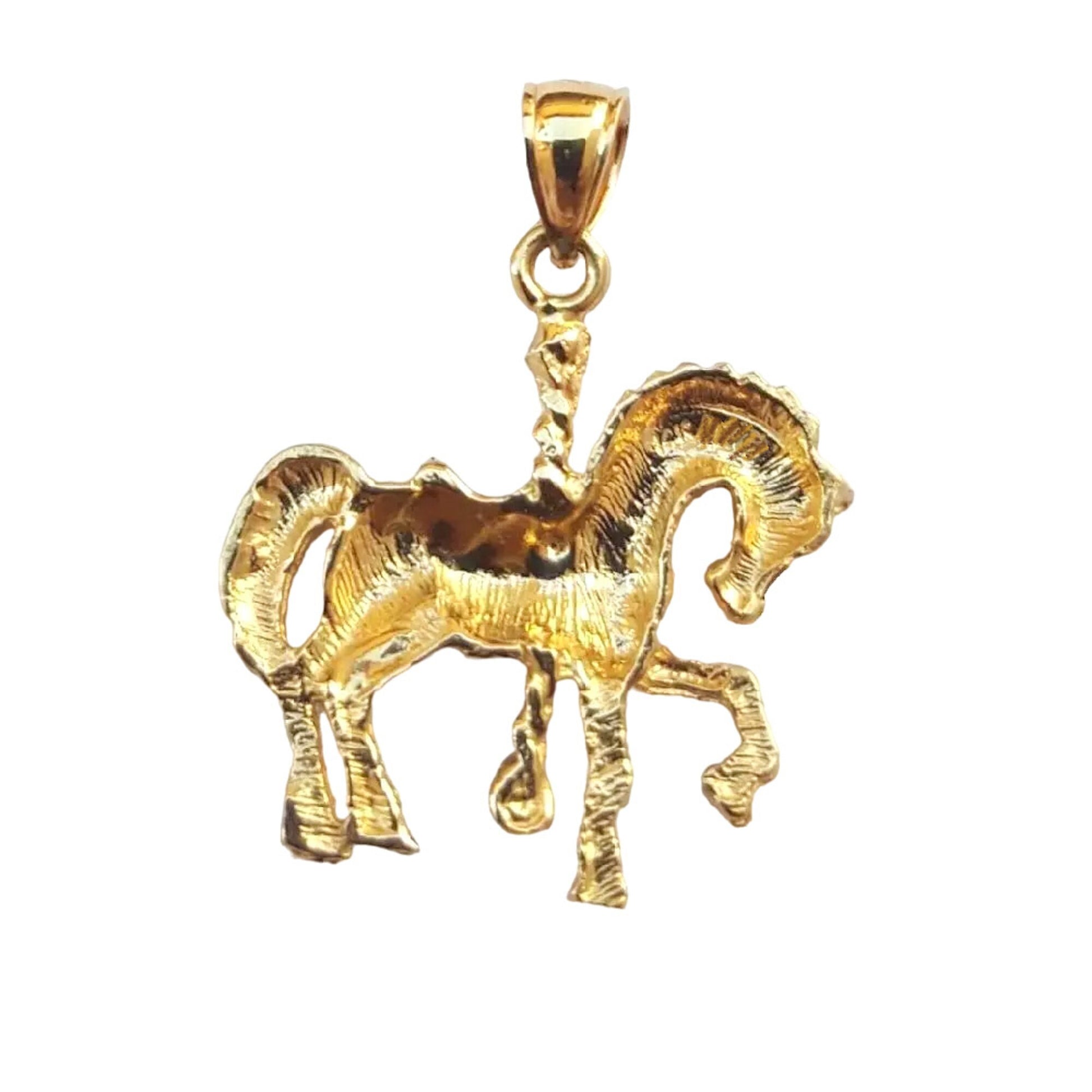 14K Yellow Gold Horse Carousel Pendant