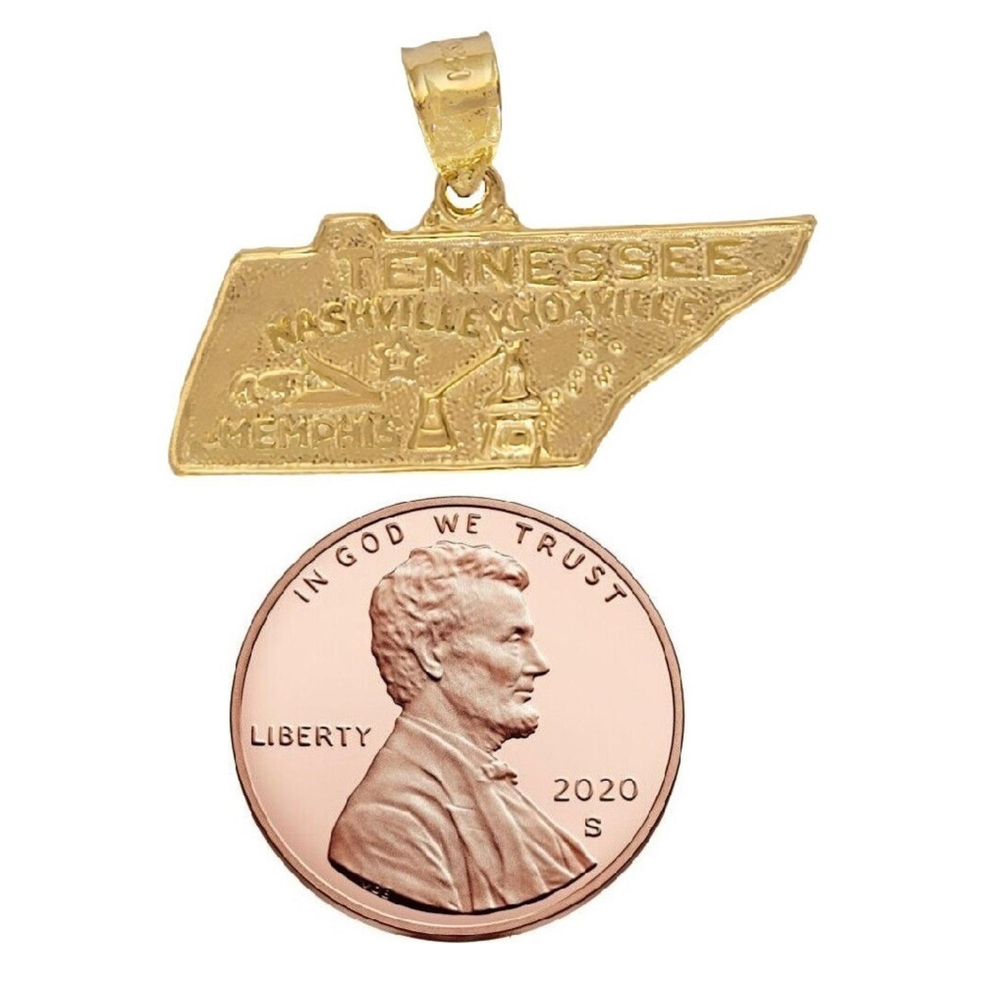 14K Yellow Gold Tennessee State Map Pendant