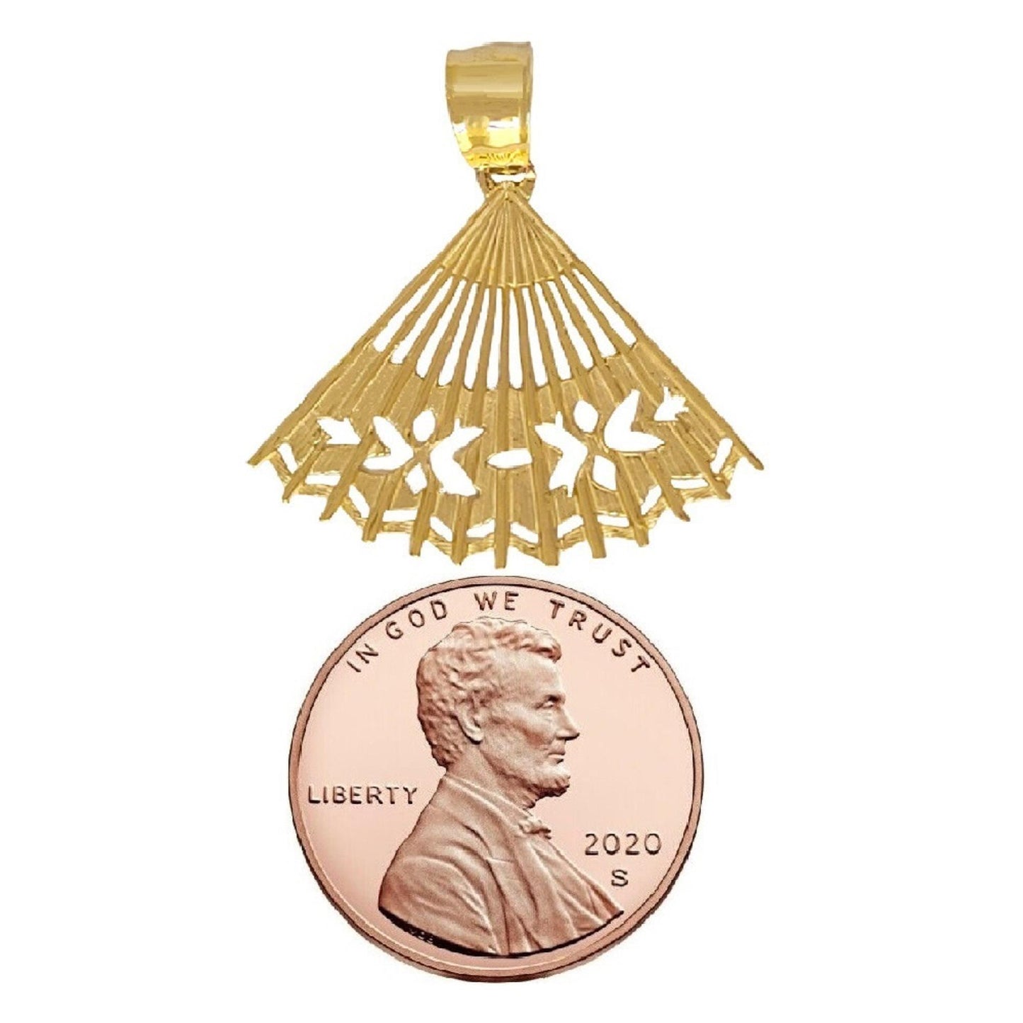14K Yellow Gold Hand Fan Pendant Charm