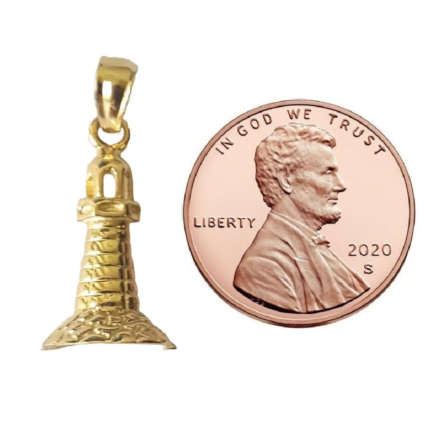 14K Yellow Gold Lighthouse Pendant