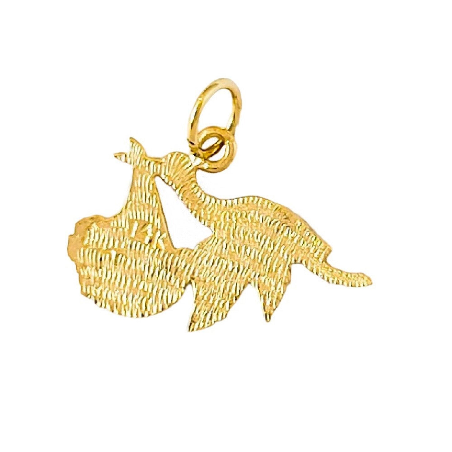 14k Yellow Gold Stork Bird with Newborn Baby Pendant