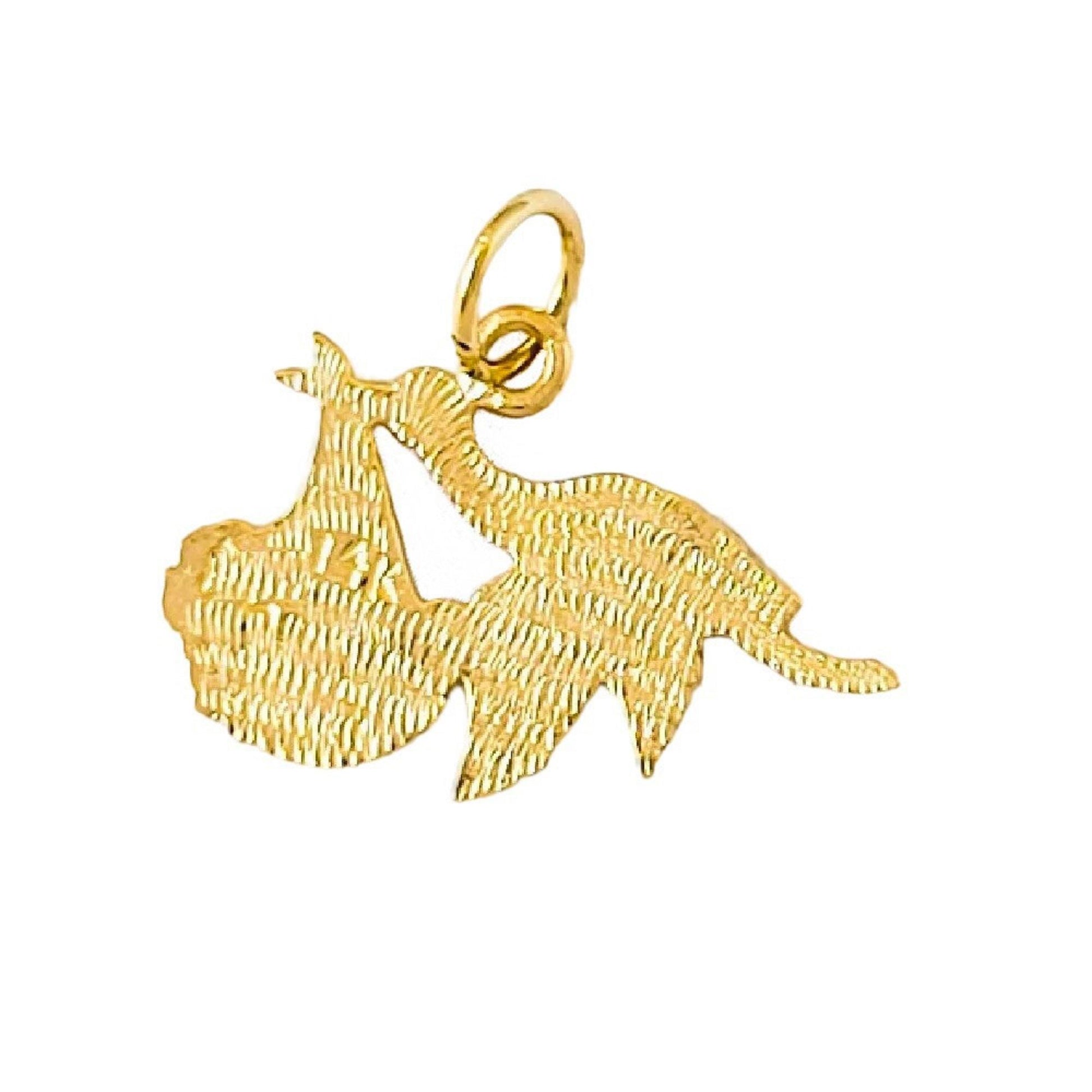 14k Yellow Gold Stork Bird with Newborn Baby Pendant