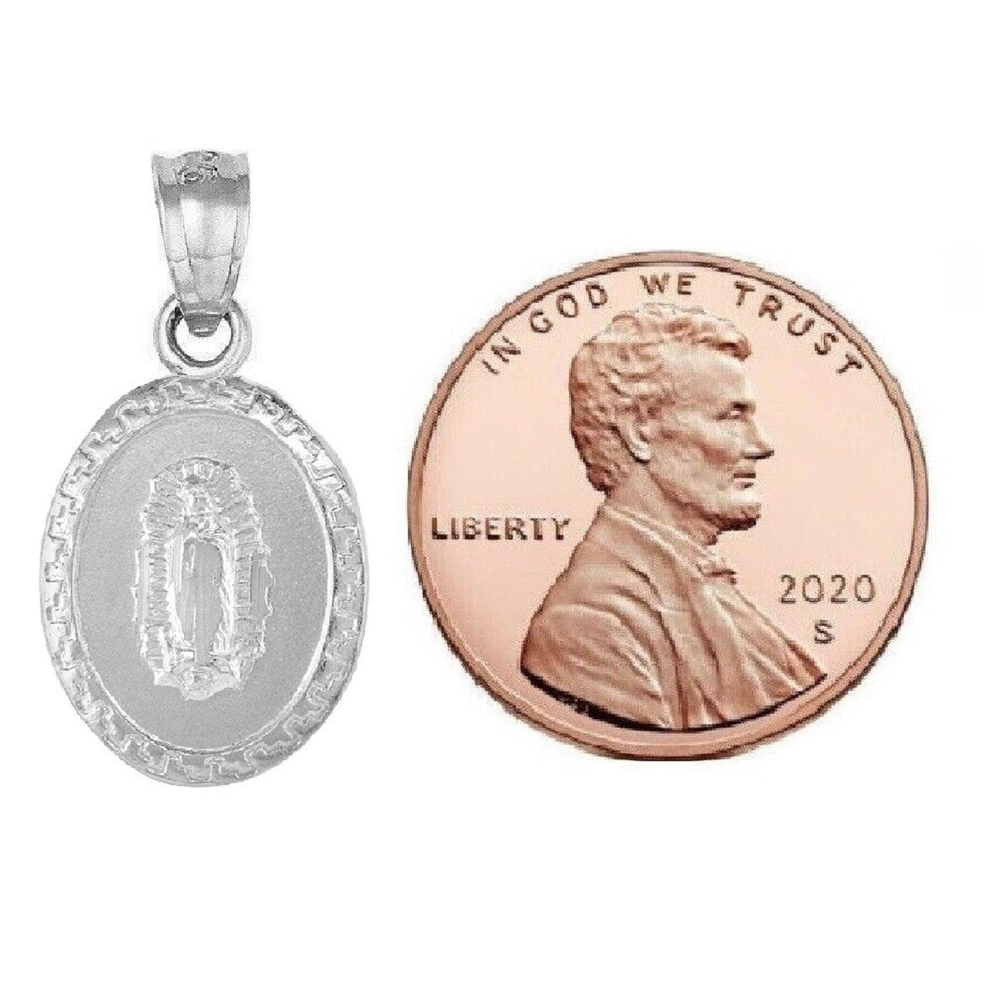 925 Sterling Silver Necklace w/ Guadalupe & Sacred Heart of Jesus 2-sided Pendant Charm