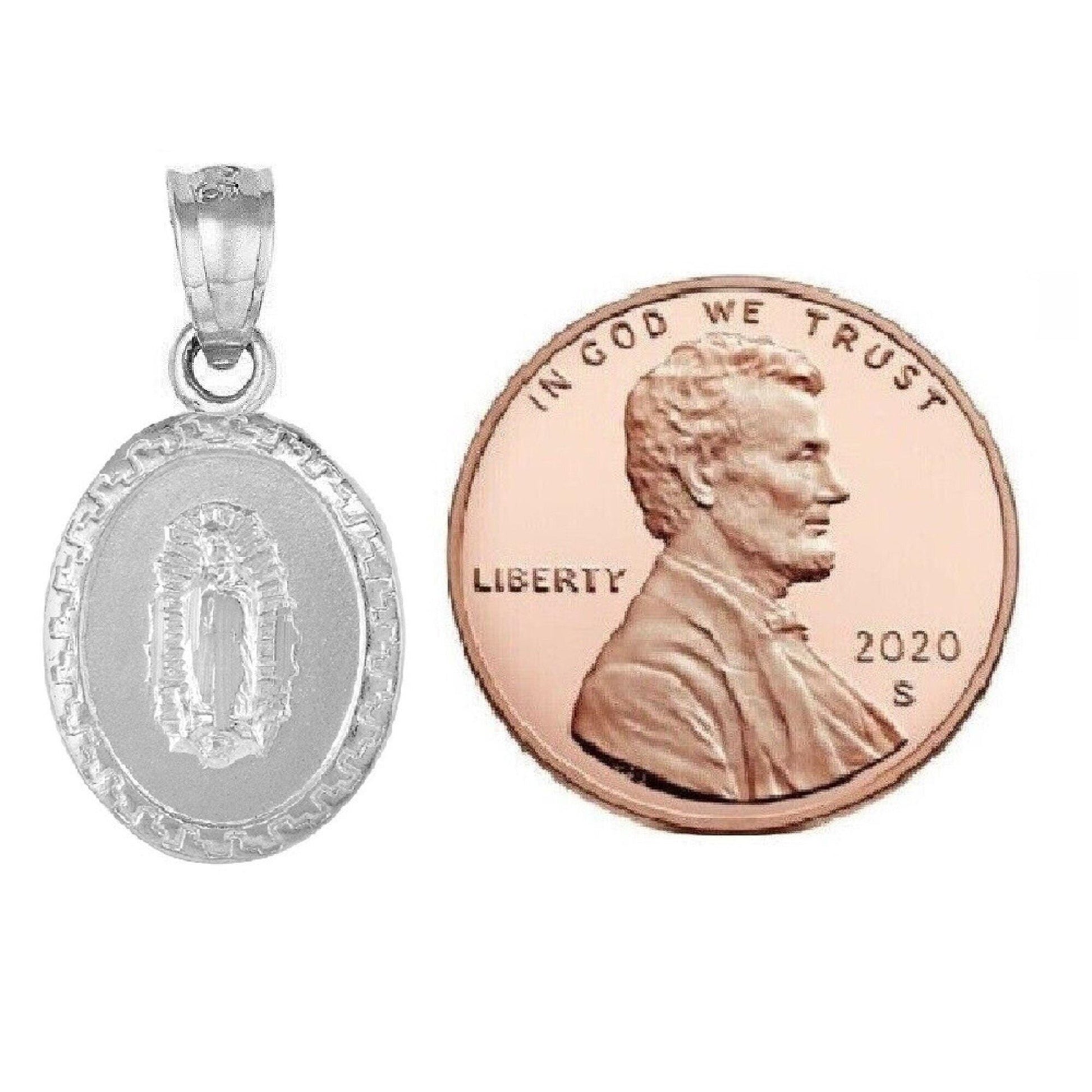 925 Sterling Silver Necklace w/ Guadalupe & Sacred Heart of Jesus 2-sided Pendant Charm