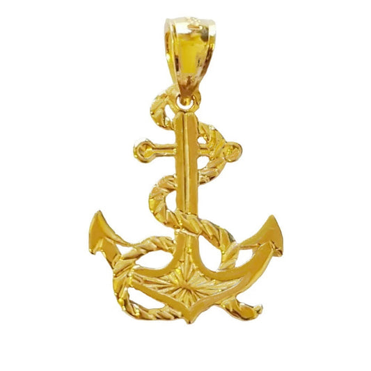 14K Yellow Gold Anchor with Rope Pendant