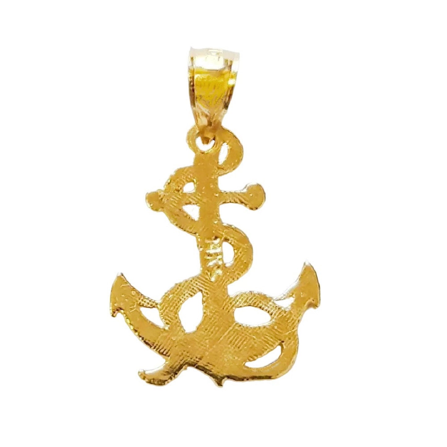 14K Yellow Gold Anchor with Rope Pendant