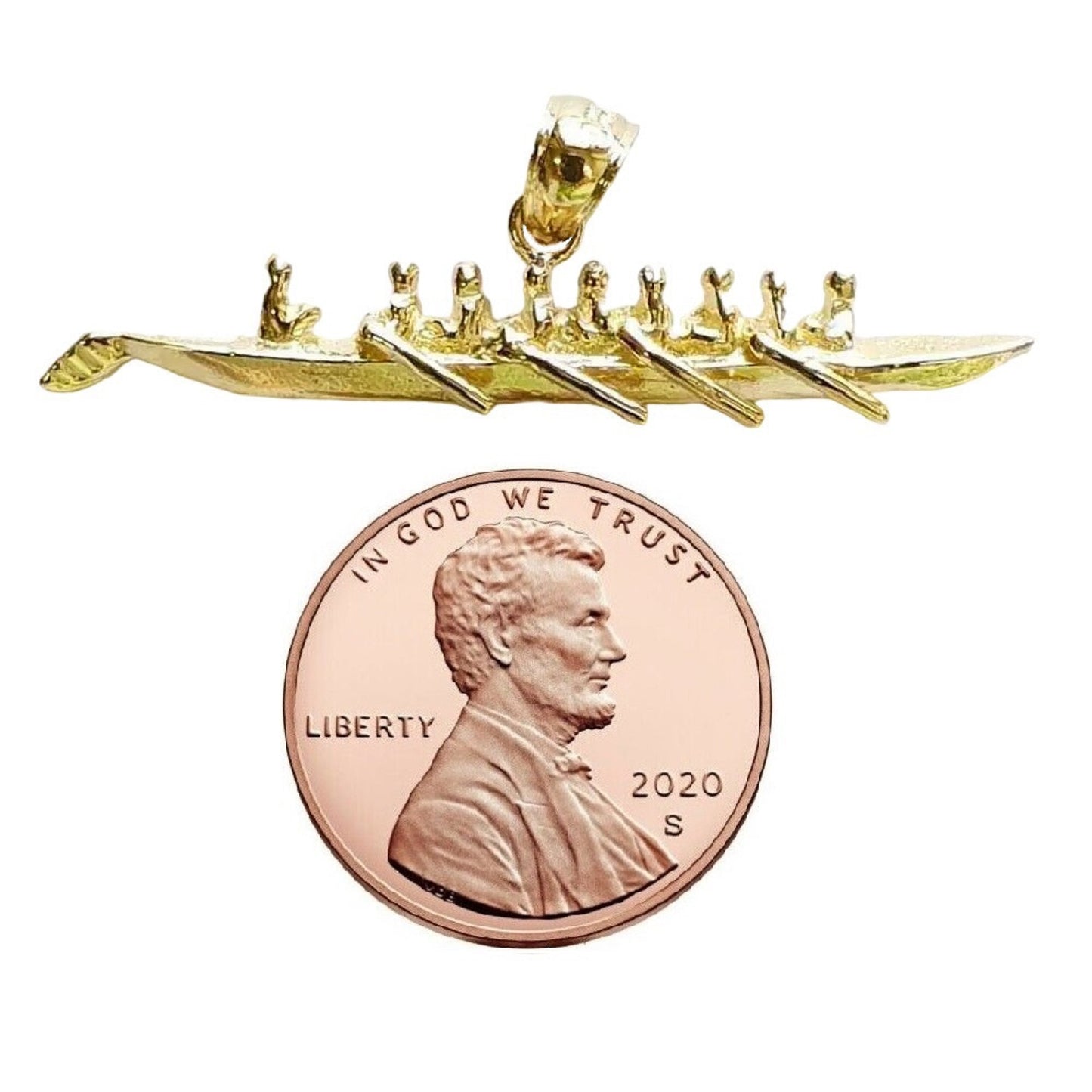 14K Yellow Gold Canoe Rowing Team 3D Pendant