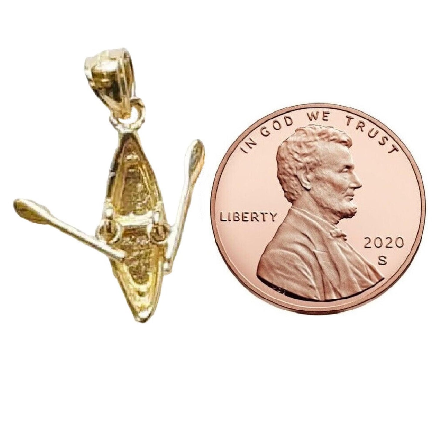 14K Yellow Gold Kayak Canoe 3D (3 Dimensional) Pendant
